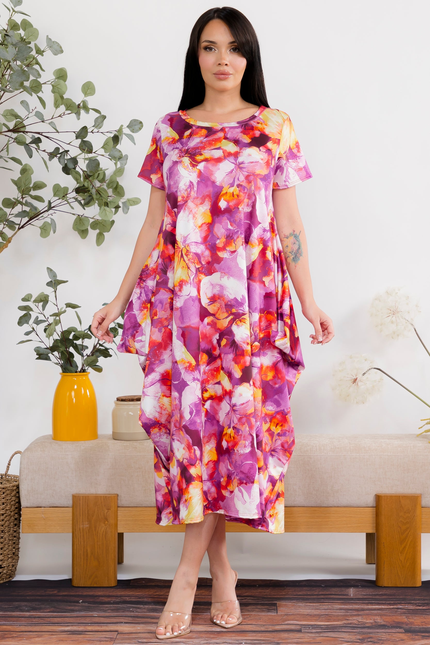 SAN151BR-P10 FL Paint Relaxed Midi Dress