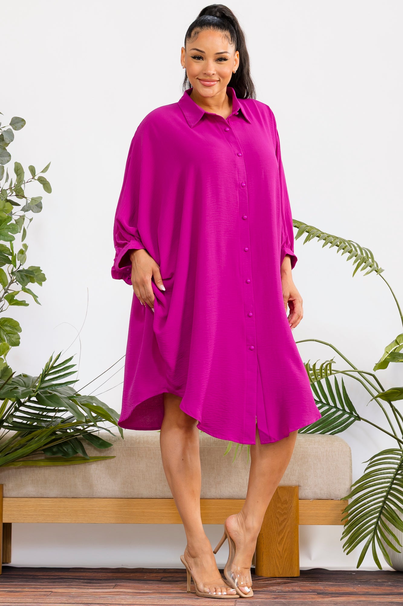 S25655-X - Plus Size Oversized Shirt Dress