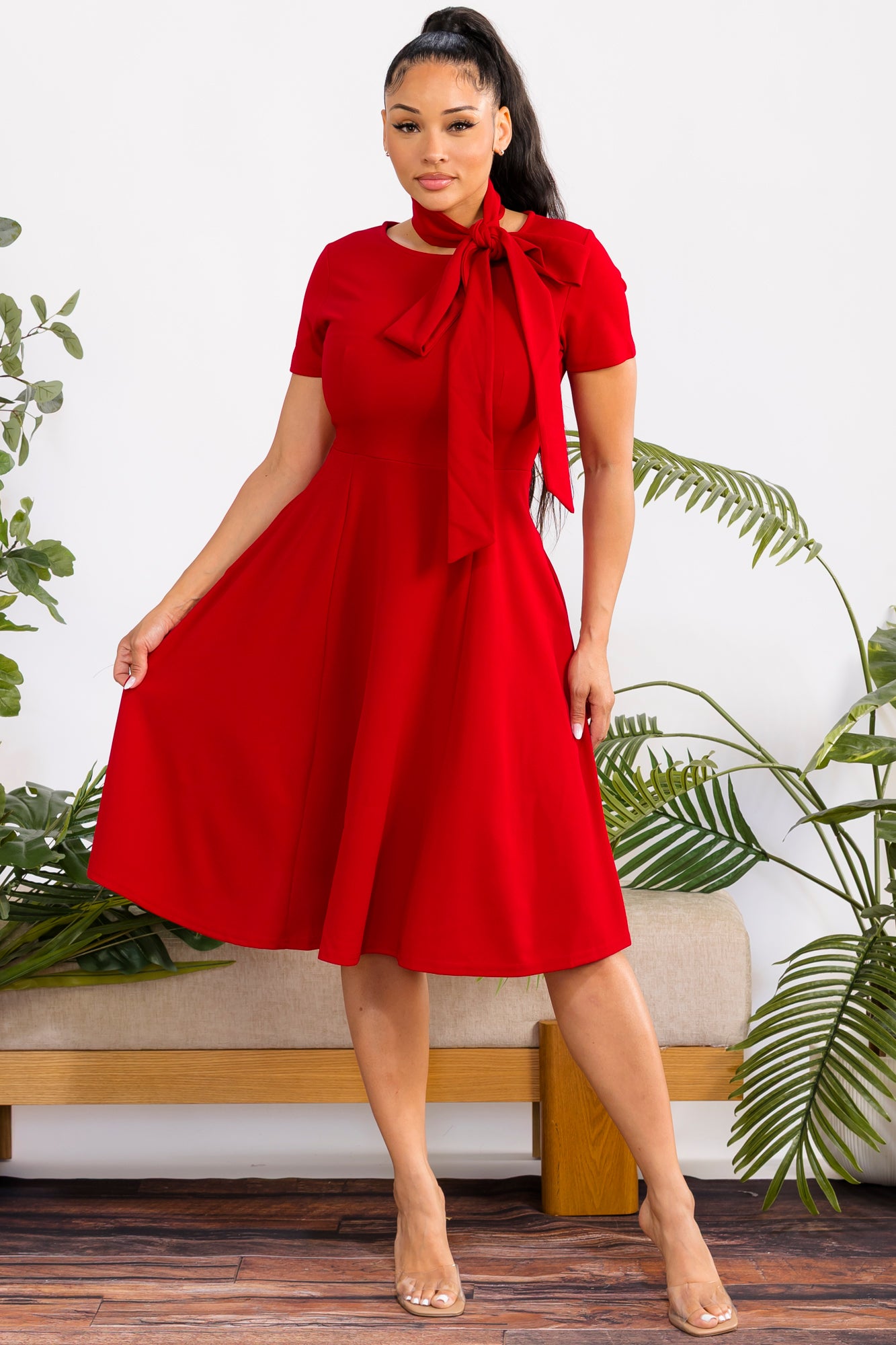 S25669-R - Flattering Midi Dress