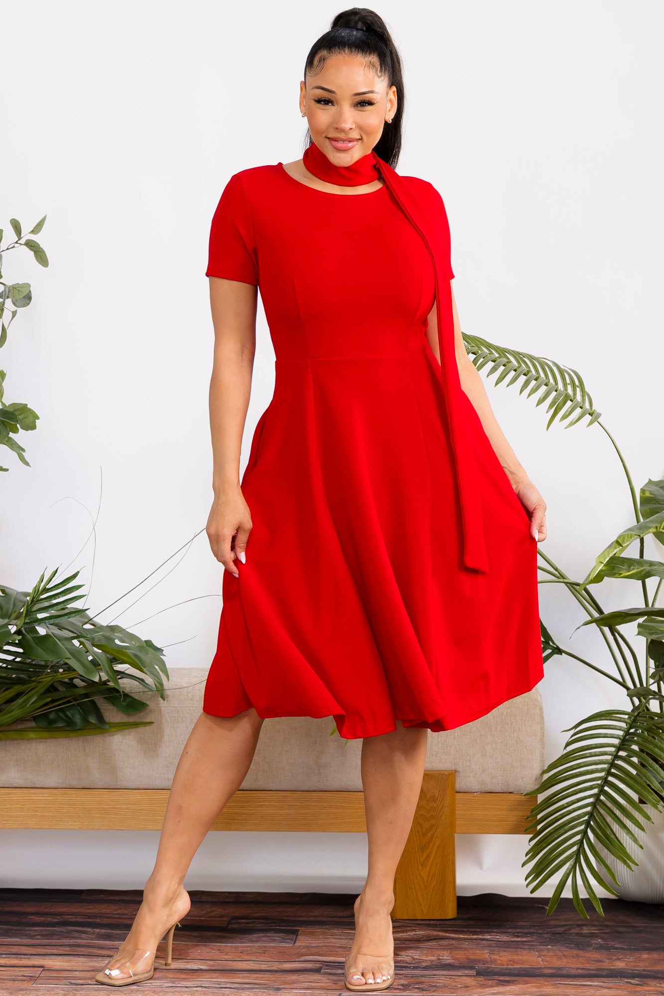 S25669-R - Flattering Midi Dress
