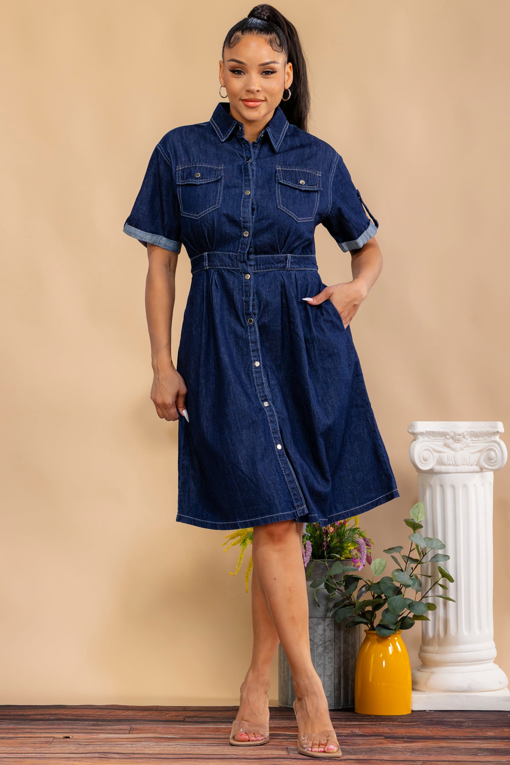 7003 - Short Sleeves Denim Dress