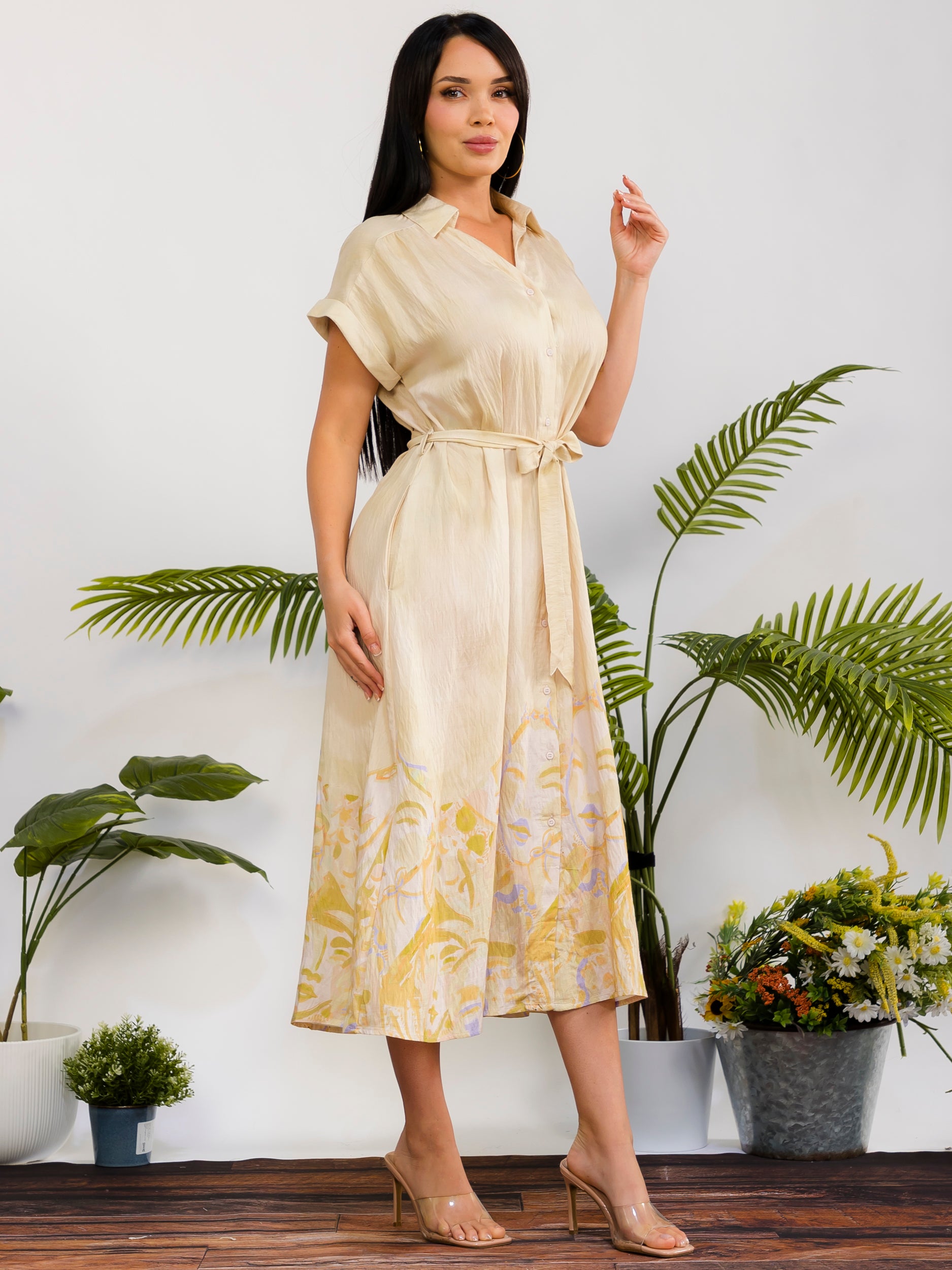 RD617-X - Plus Size Monroe Print Shirt Midi Dress