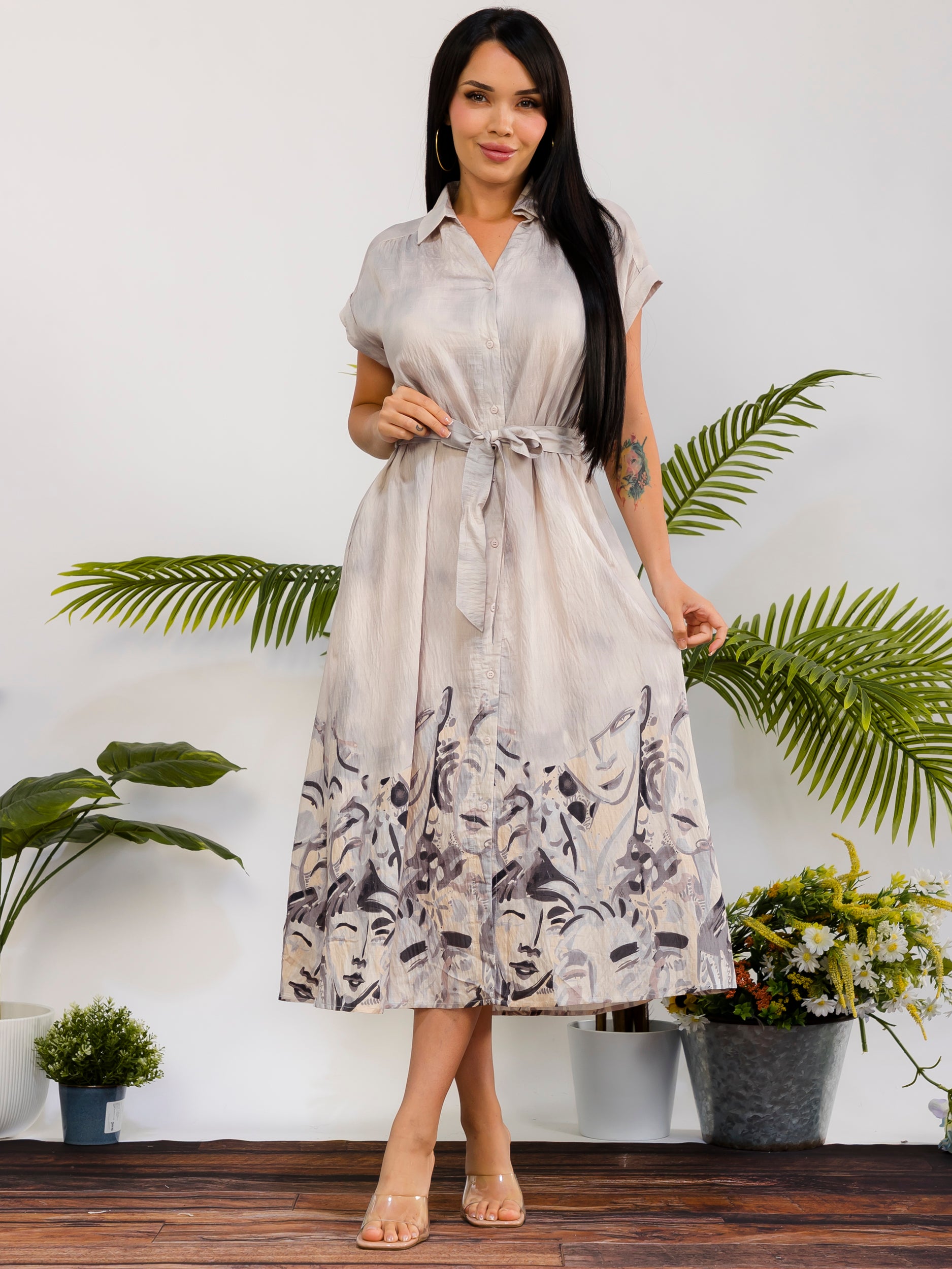 RD617 - Monroe Print Shirt Midi Dress