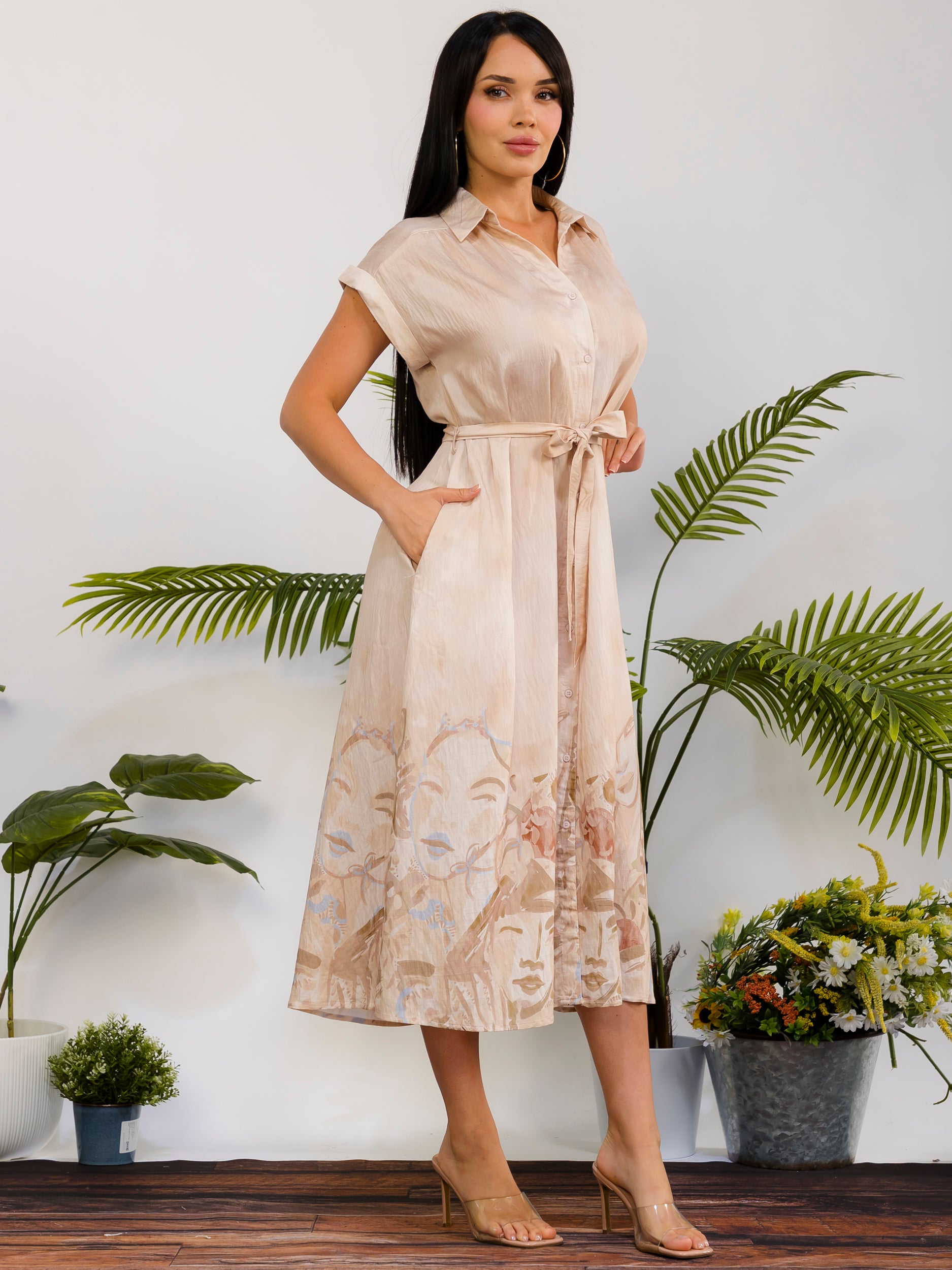 RD617 - Monroe Print Shirt Midi Dress