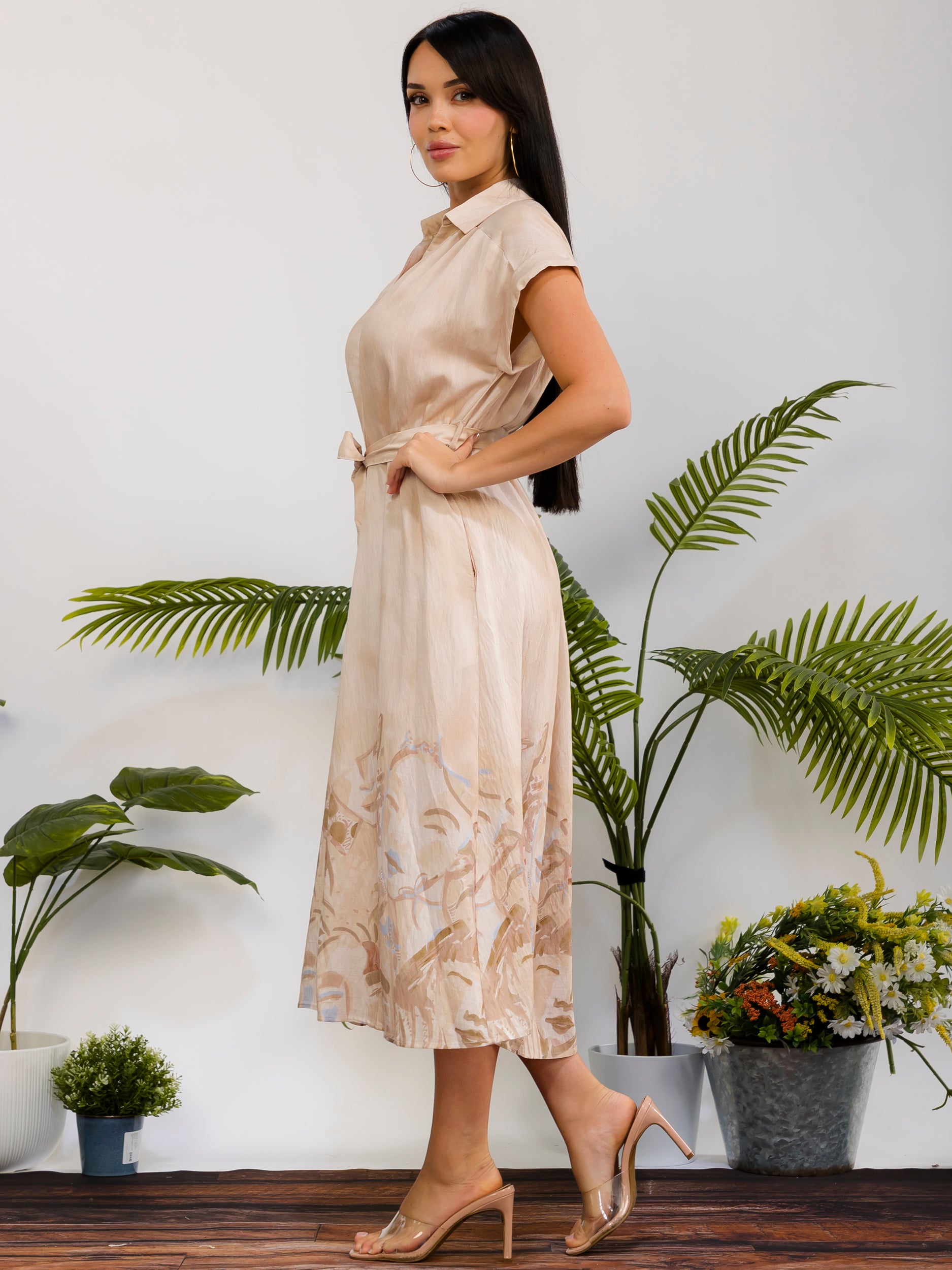 RD617-X - Plus Size Monroe Print Shirt Midi Dress