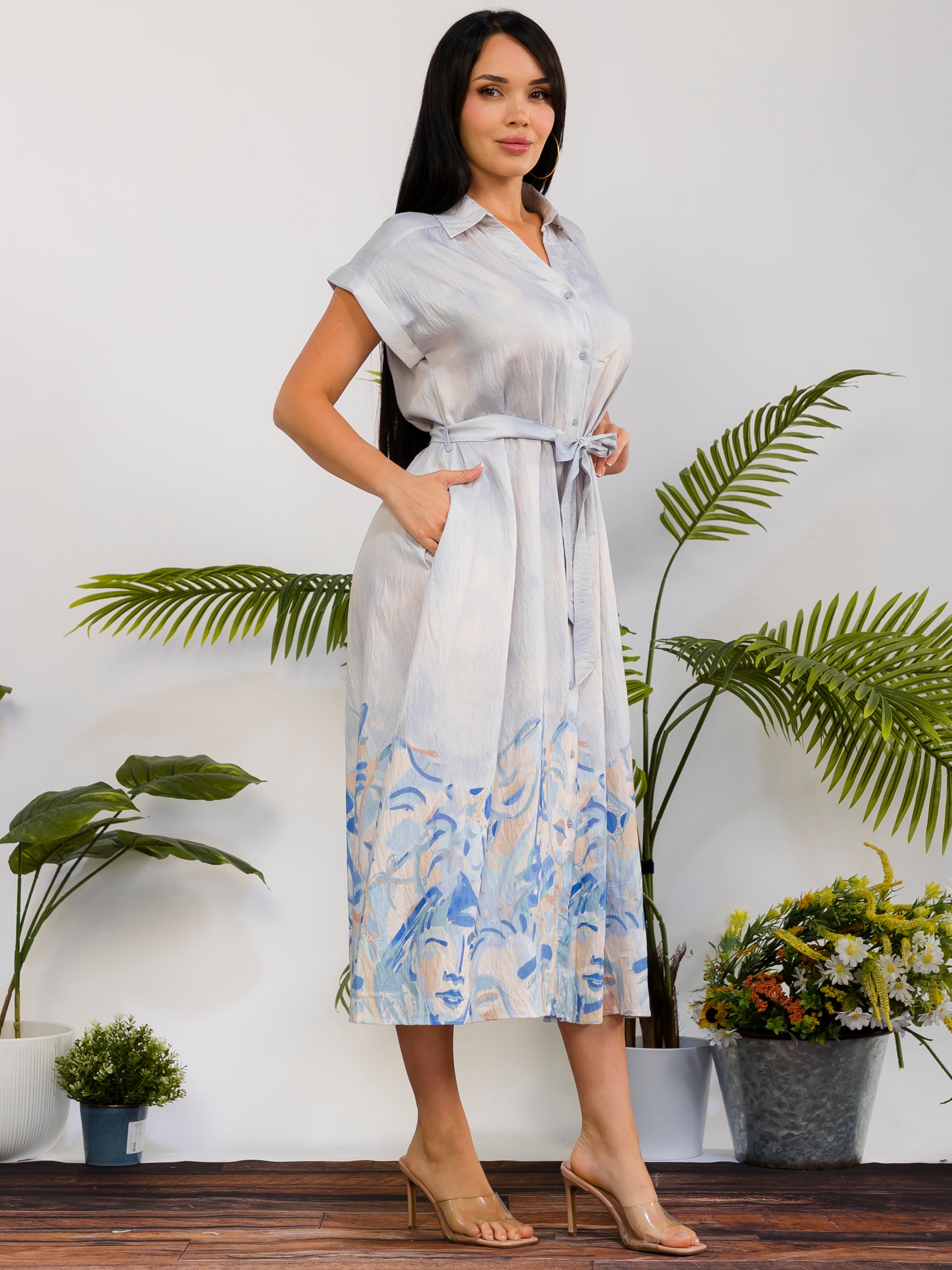 RD617-X - Plus Size Monroe Print Shirt Midi Dress