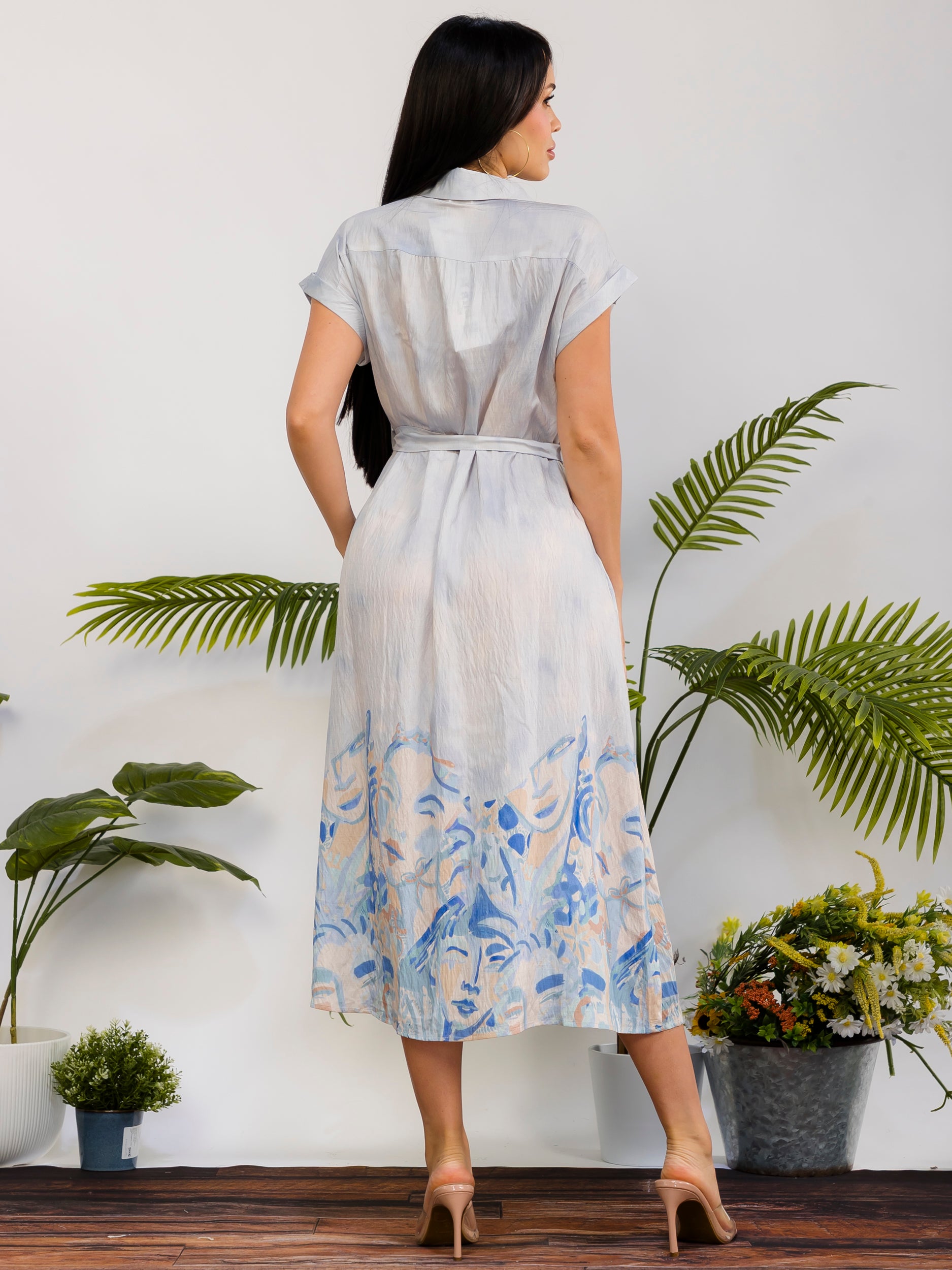 RD617 - Monroe Print Shirt Midi Dress