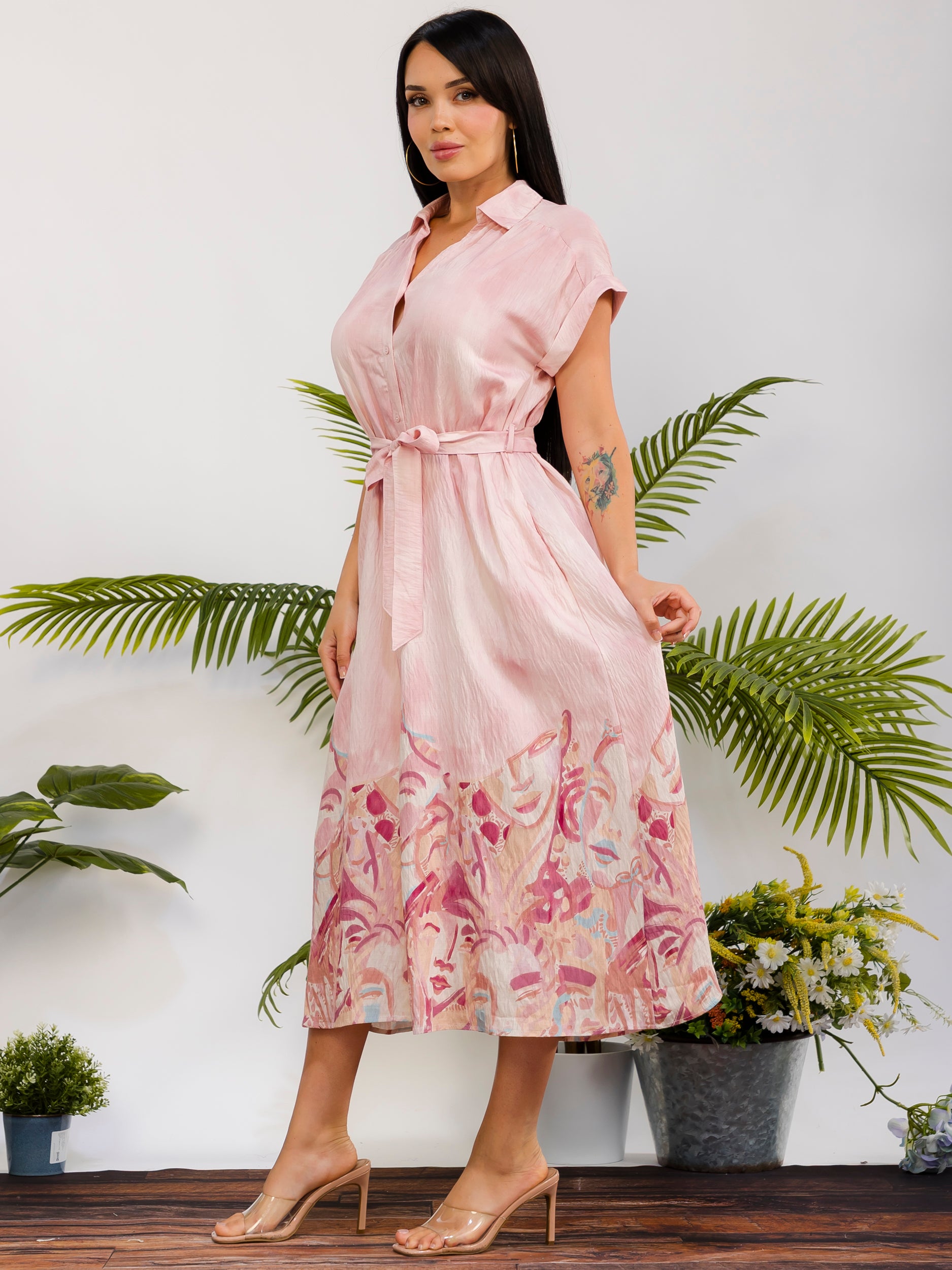 RD617-X - Plus Size Monroe Print Shirt Midi Dress