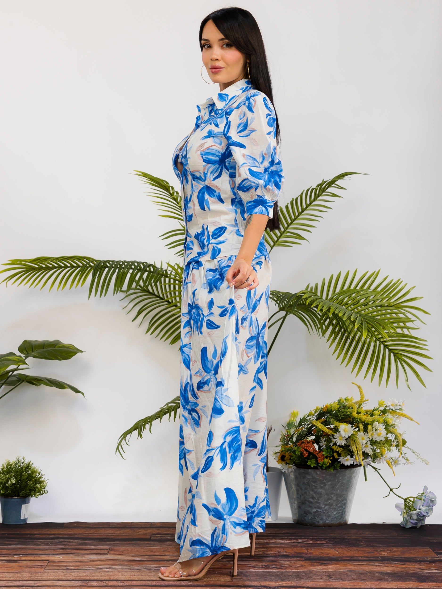 RS616-X - Plus Size Floral Print Button Front Maxi Skirt Set