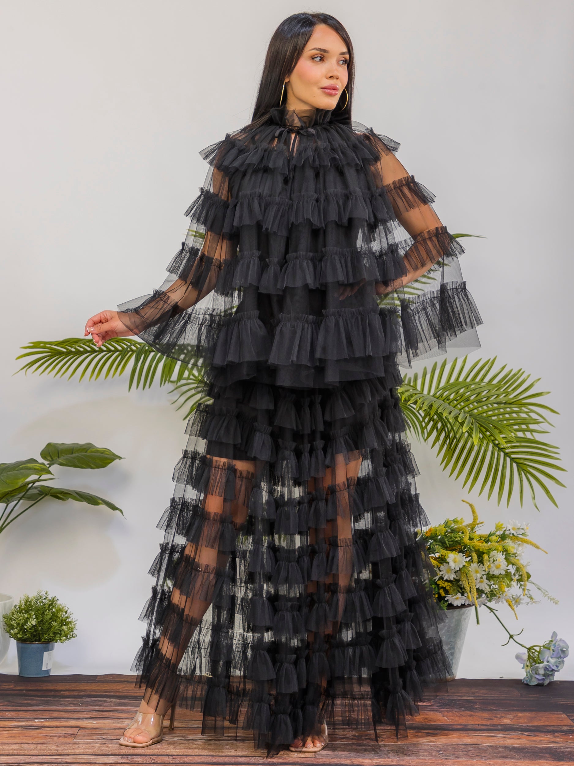 ZB133-X - Plus Size 3-Piece Layered Tulle Ruffle Maxi Set