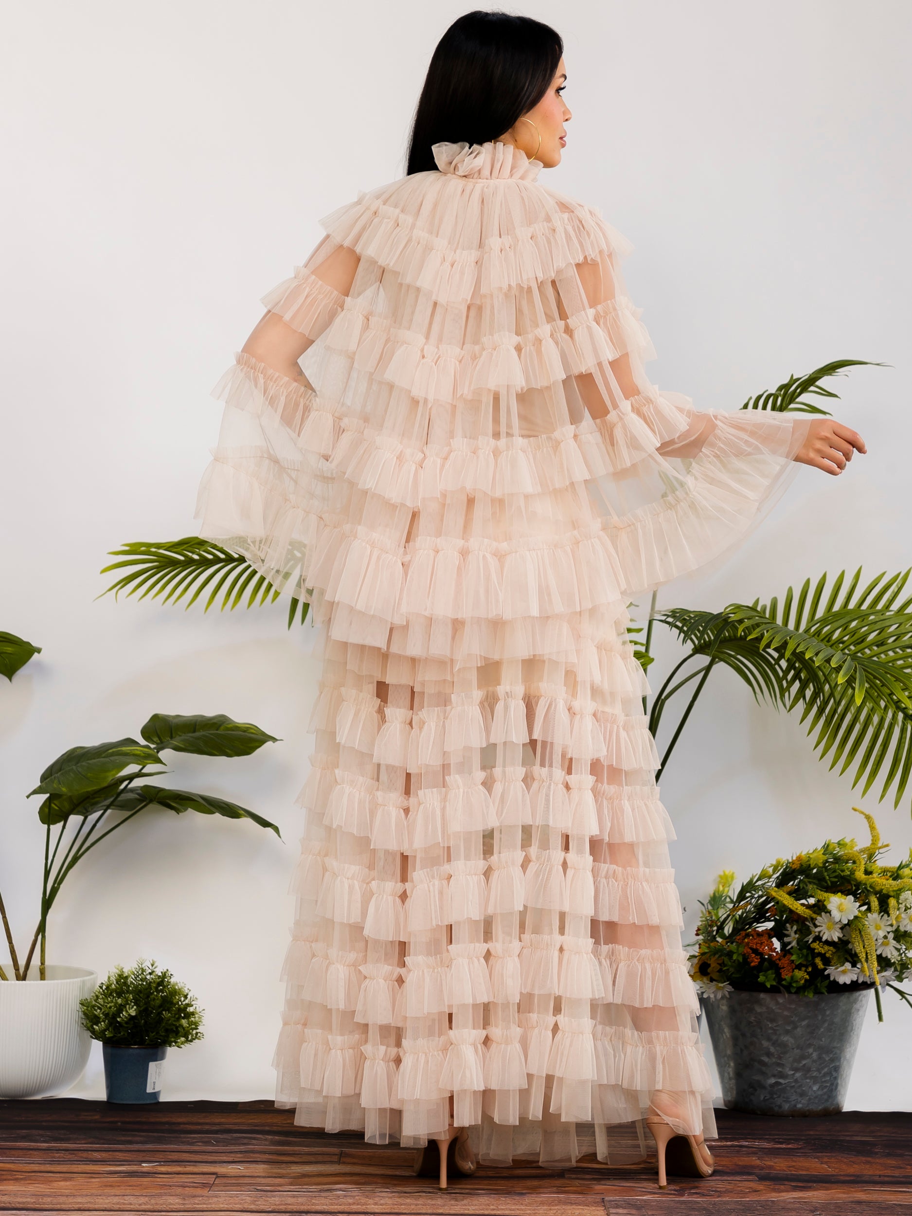 ZB133-X - Plus Size 3-Piece Layered Tulle Ruffle Maxi Set