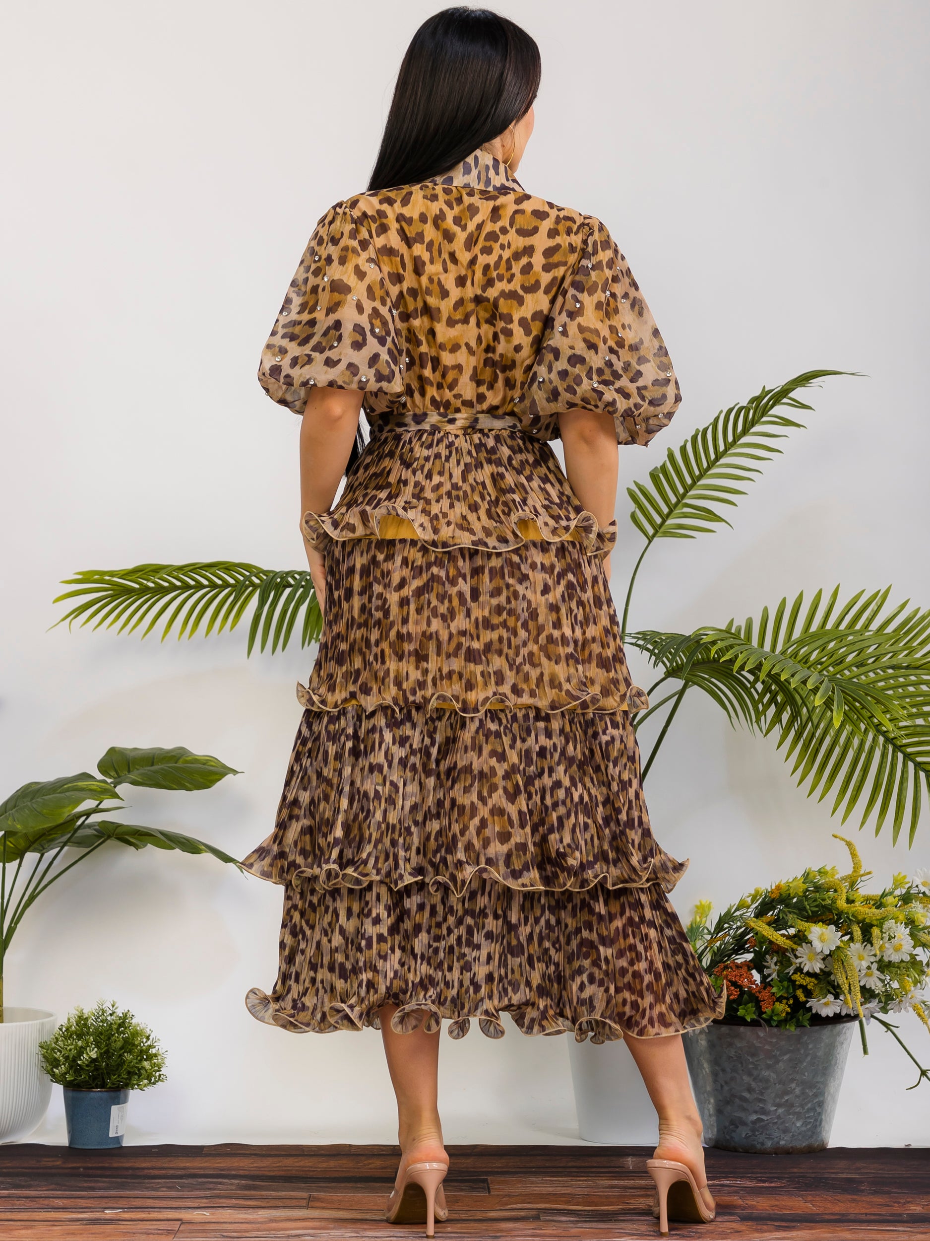 ZB128P-X - Plus Size Leopard Tiered Midi Dress