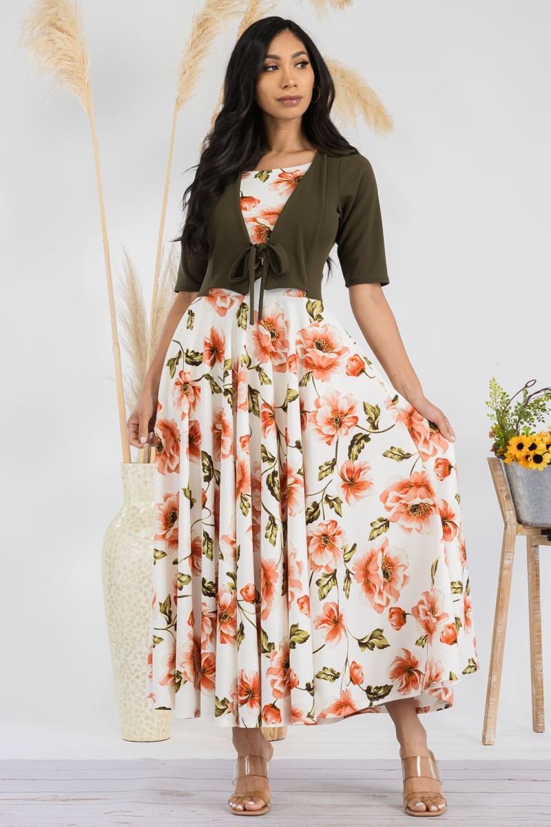 HH737R-FLOWER1 - FLORAL CHURCH MAXI DRESS WITH CROPPED TOP