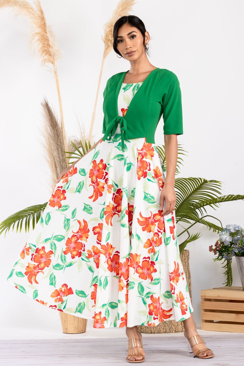 HH737R-FLOWER1 - FLORAL CHURCH MAXI DRESS WITH CROPPED TOP