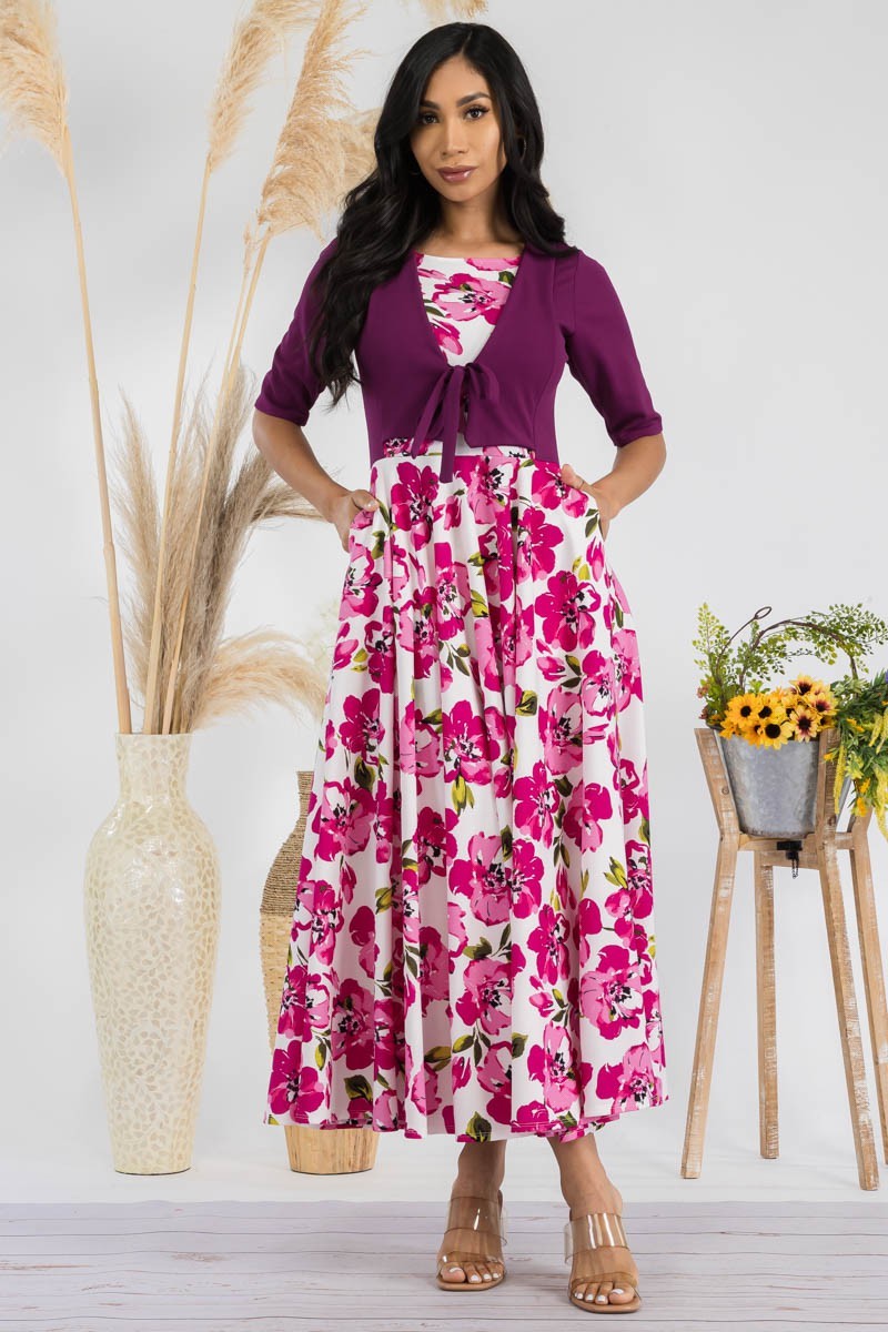 HH737R-FLOWER1 - FLORAL CHURCH MAXI DRESS WITH CROPPED TOP