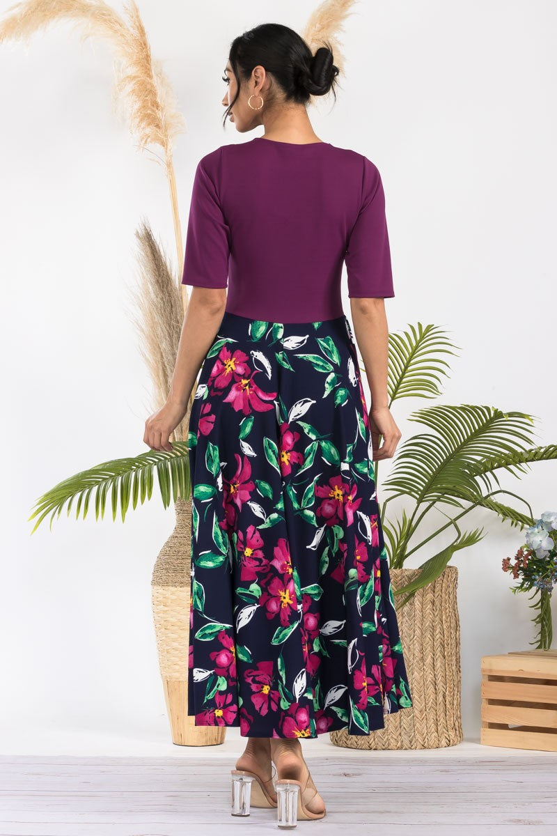 HH737R-FLOWER1 - FLORAL CHURCH MAXI DRESS WITH CROPPED TOP