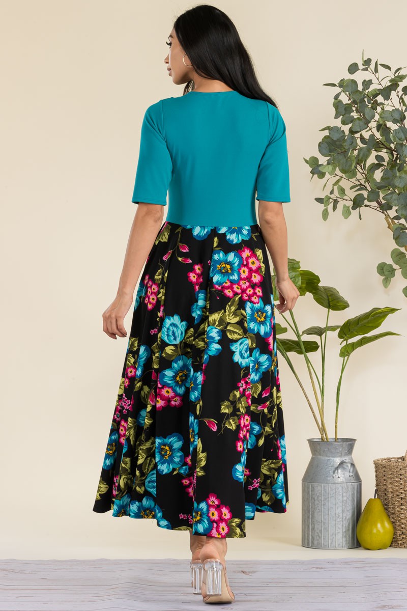 HH737R-FLOWER1 - FLORAL CHURCH MAXI DRESS WITH CROPPED TOP