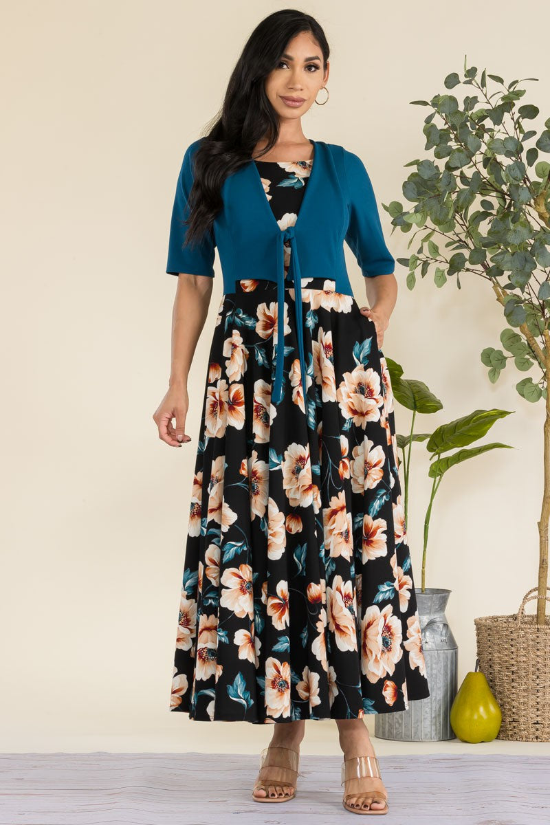 HH737R-FLOWER1 - FLORAL CHURCH MAXI DRESS WITH CROPPED TOP