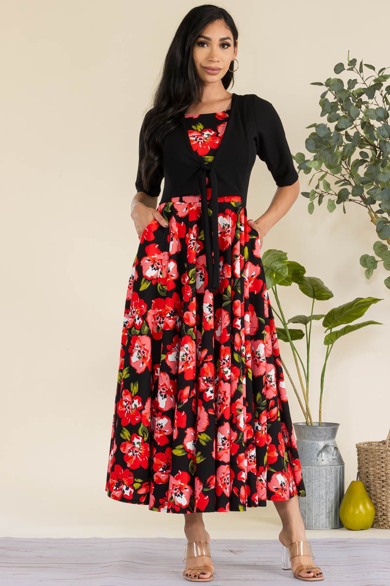 HH737R-FLOWER1 - FLORAL CHURCH MAXI DRESS WITH CROPPED TOP