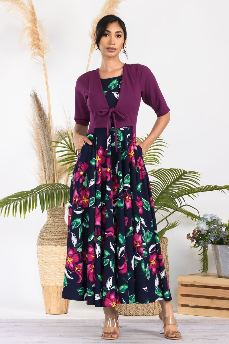 HH737R-FLOWER1 - FLORAL CHURCH MAXI DRESS WITH CROPPED TOP