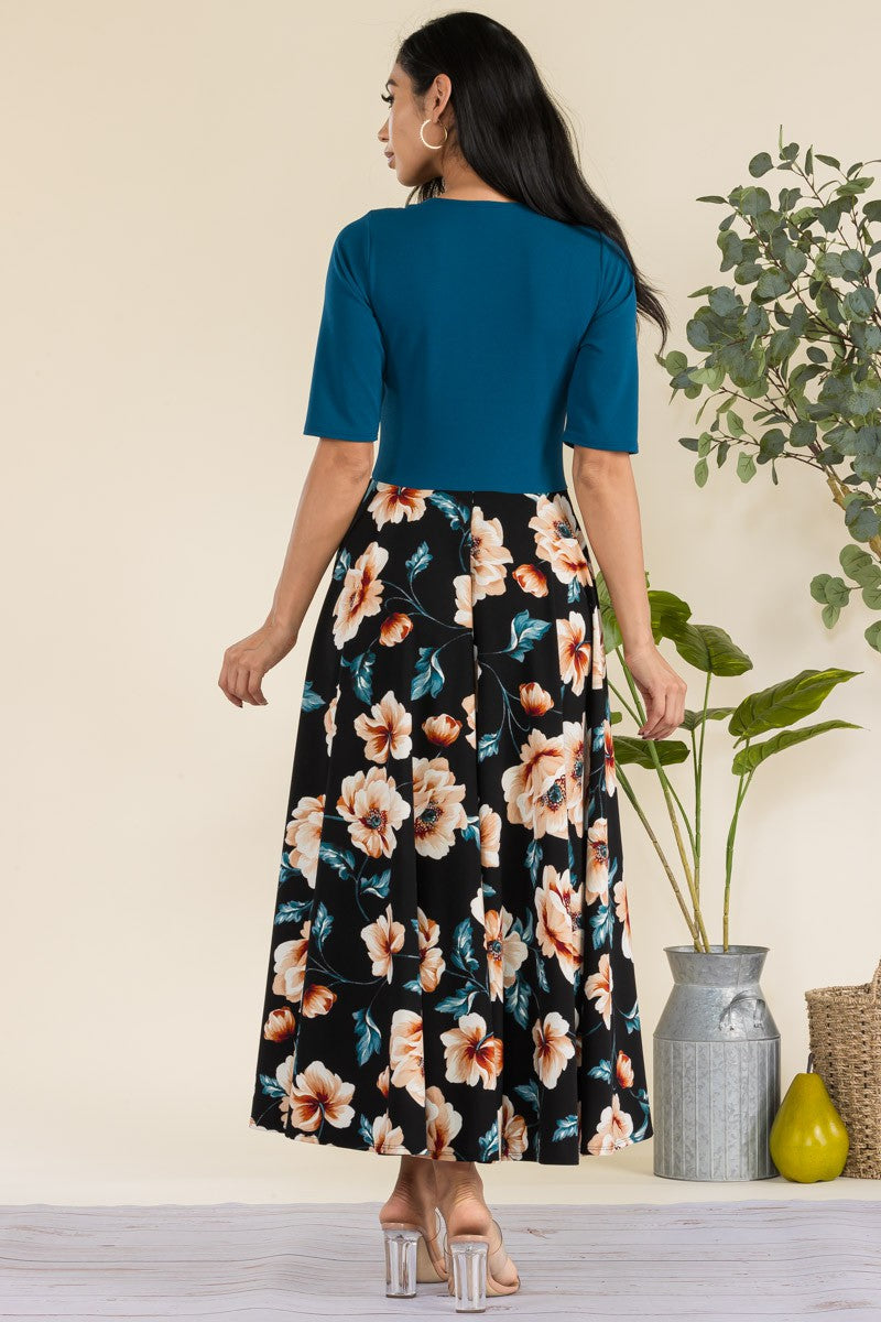 HH737R-FLOWER1 - FLORAL CHURCH MAXI DRESS WITH CROPPED TOP