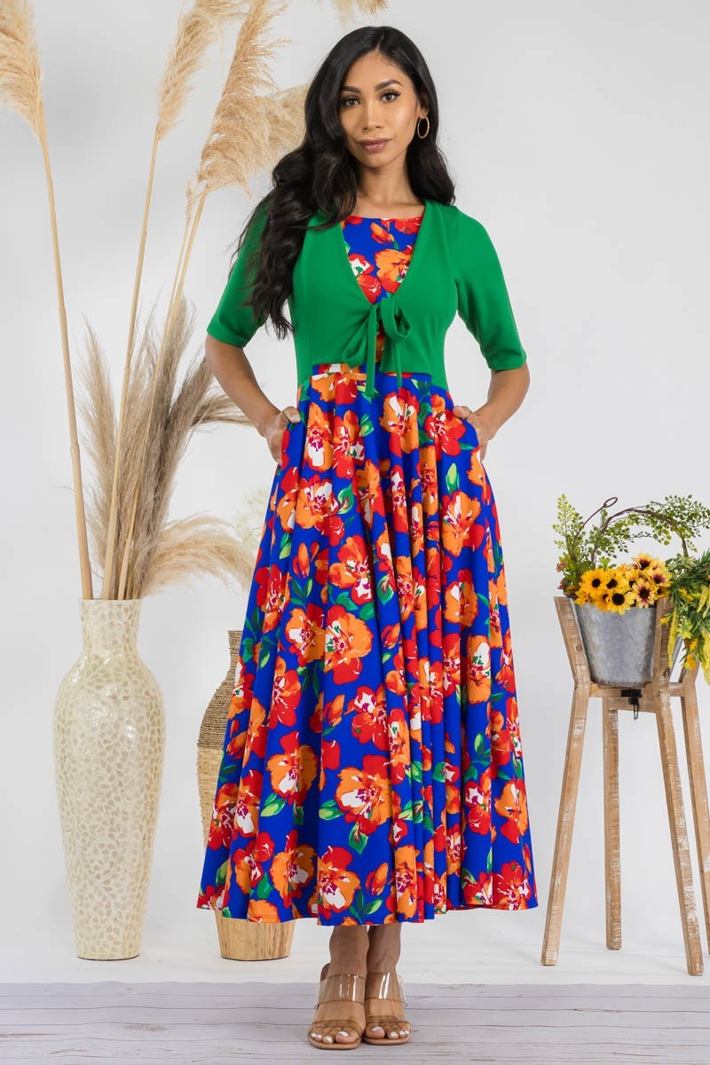 HH737R-FLOWER1 - FLORAL CHURCH MAXI DRESS WITH CROPPED TOP