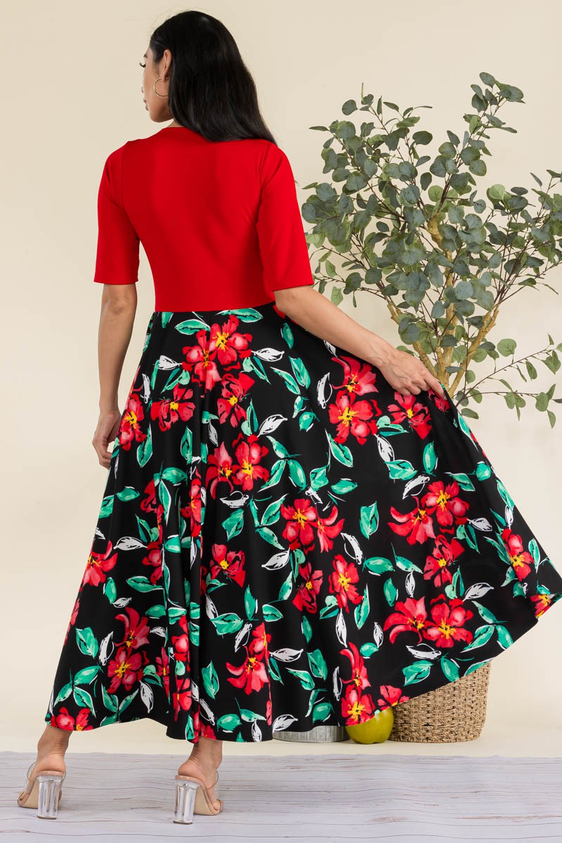 HH737R-FLOWER1 - FLORAL CHURCH MAXI DRESS WITH CROPPED TOP