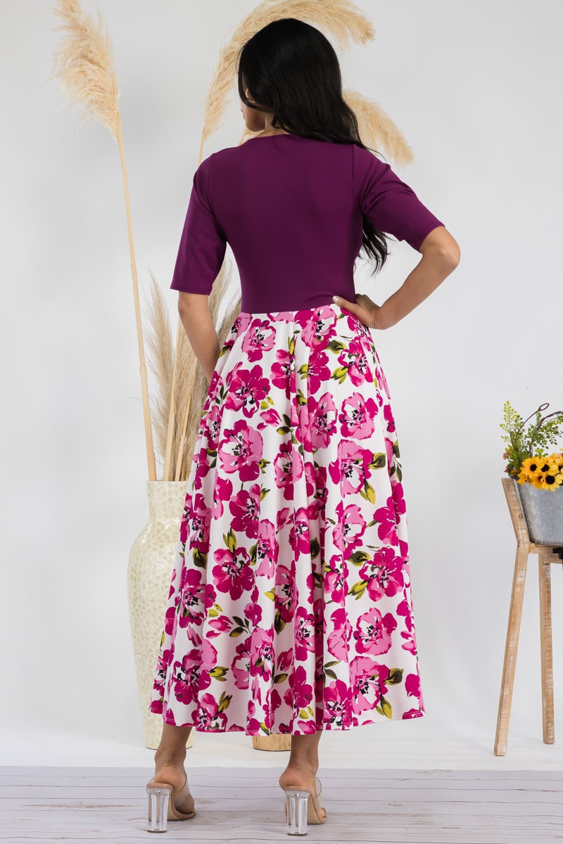 HH737X-FLOWER1 - FLORAL CHURCH MAXI DRESS WITH CROPPED TOP