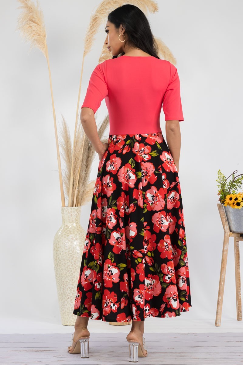 HH737X-FLOWER1 - FLORAL CHURCH MAXI DRESS WITH CROPPED TOP