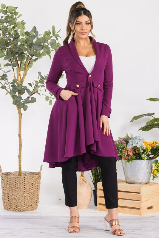 HH744X-S Plus Crepe Hi-lo Cardigan