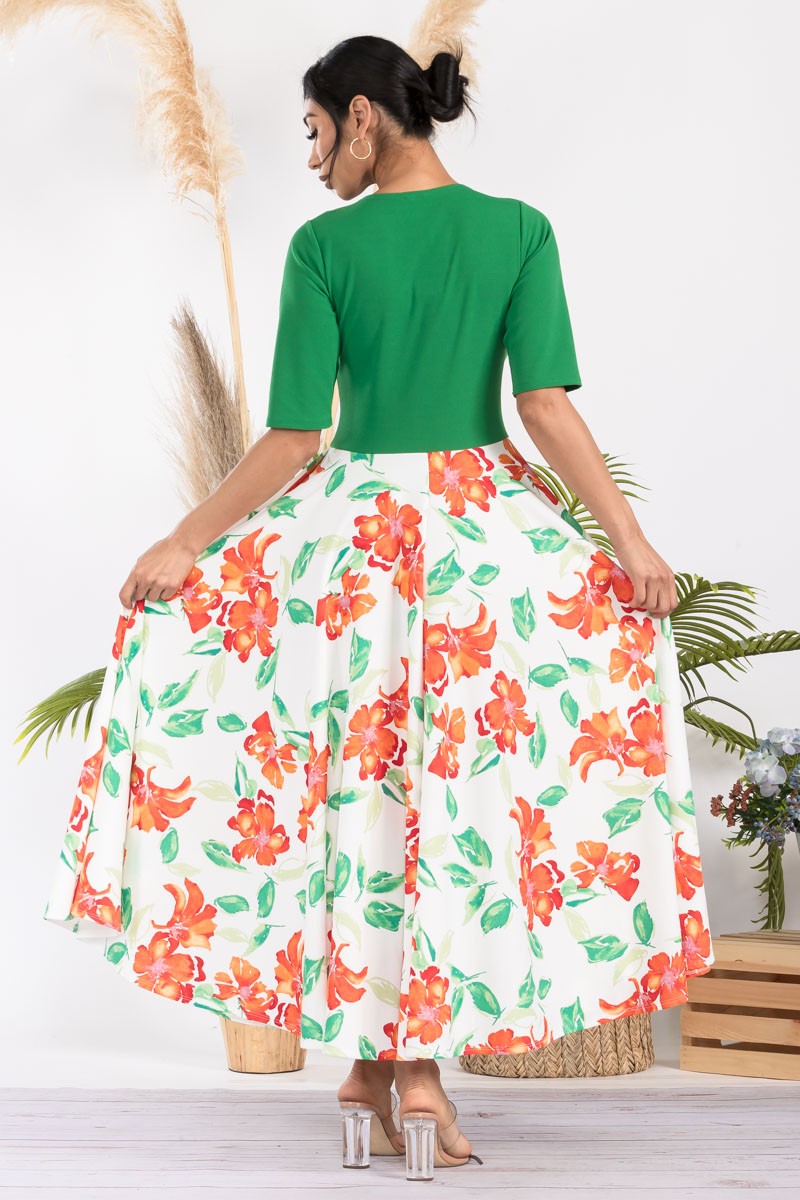 HH737X-FLOWER1 - FLORAL CHURCH MAXI DRESS WITH CROPPED TOP