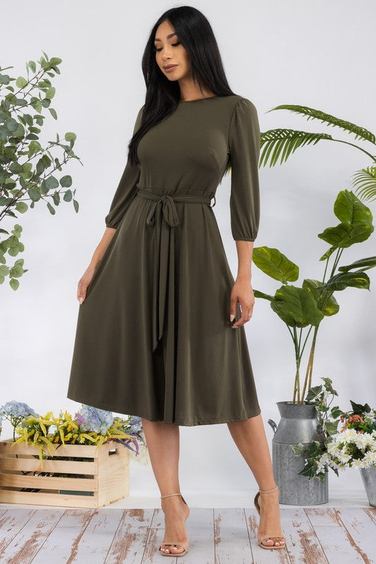 HH583X-S Plus Size Midi Tie-Up Dress with Midi Sleeves