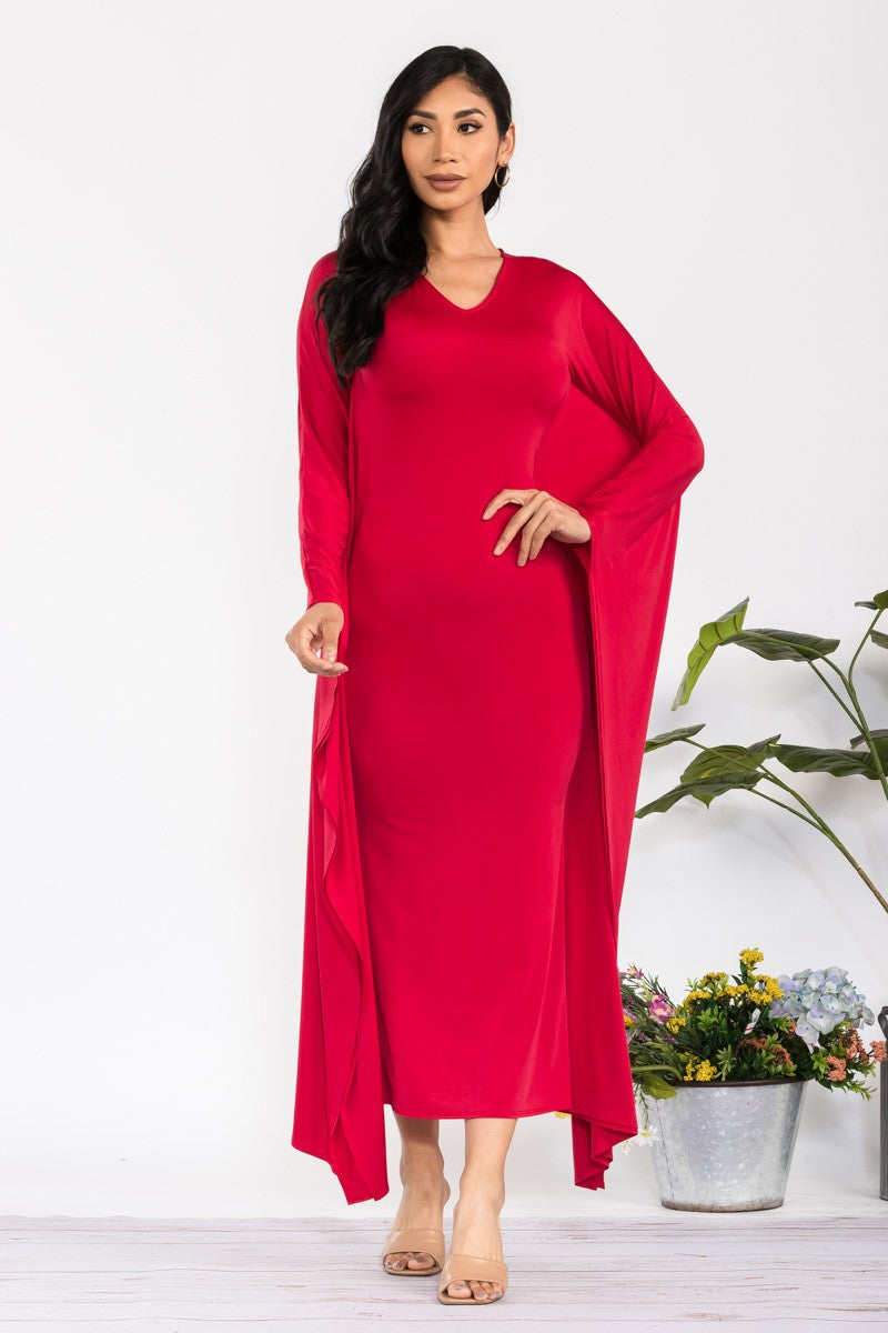 HH750R-SOLID1 - LONG SLEEVE DRAPE MAXI DRESS