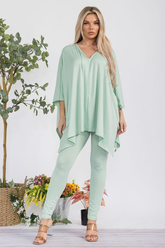 HH637R-S1 V-neck Top & Leggings 2 PC Set