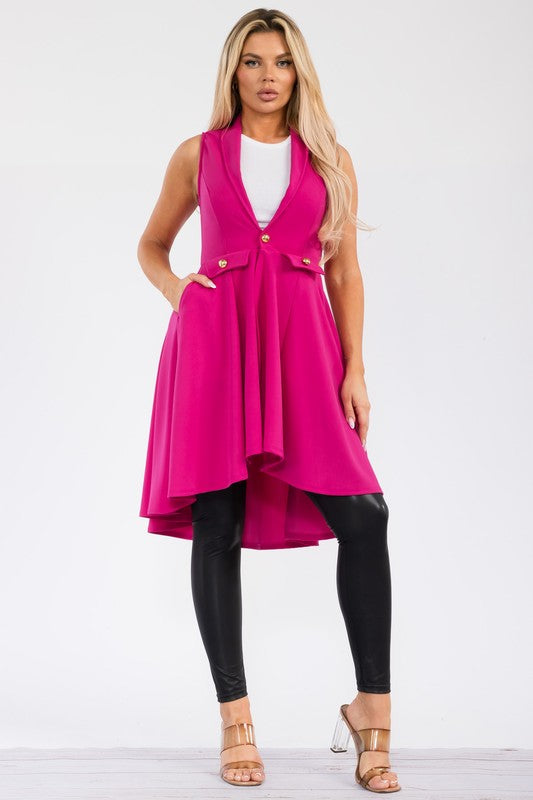 HH757R-S1 Sleeveless Hi-lo Cardigan