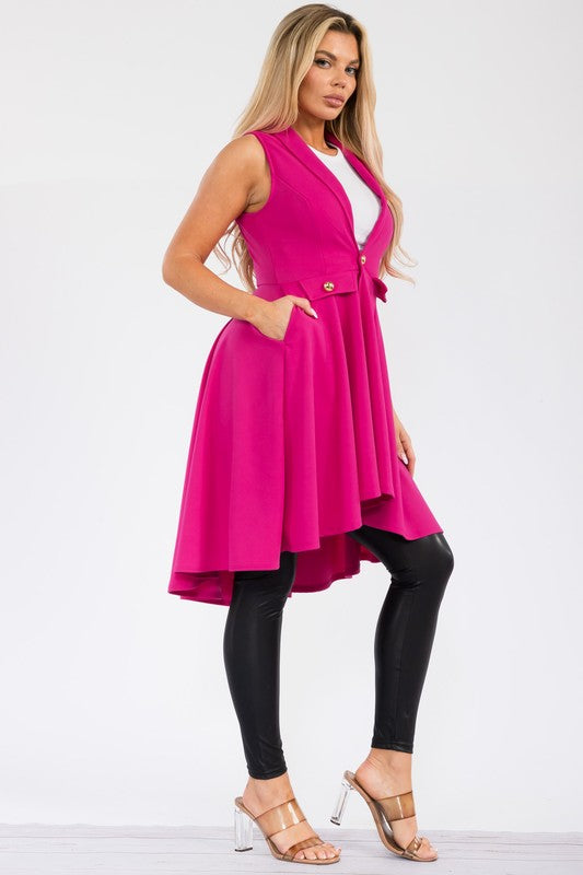 HH757R-S1 Sleeveless Hi-lo Cardigan