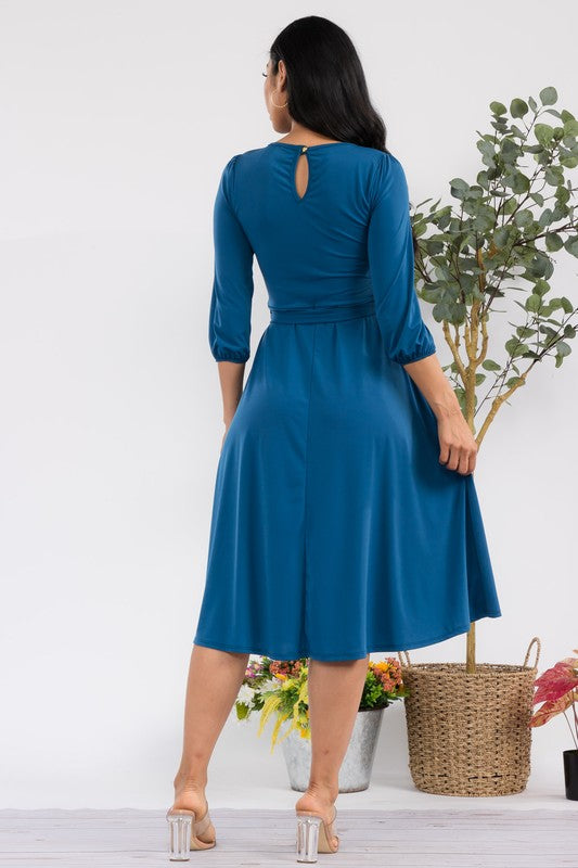HH583X-S Plus Size Midi Tie-Up Dress with Midi Sleeves