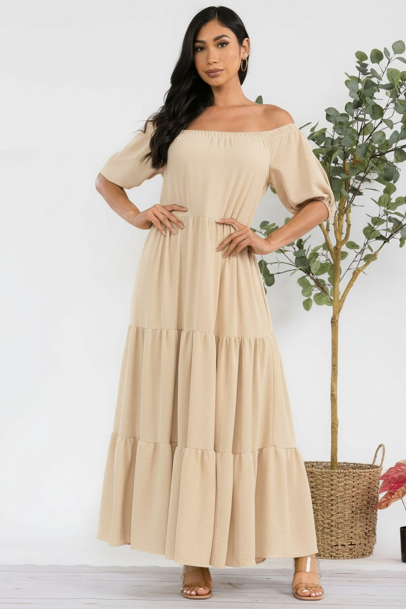 S35659-X Plus Size Off-Shoulder Tiered Maxi Dress