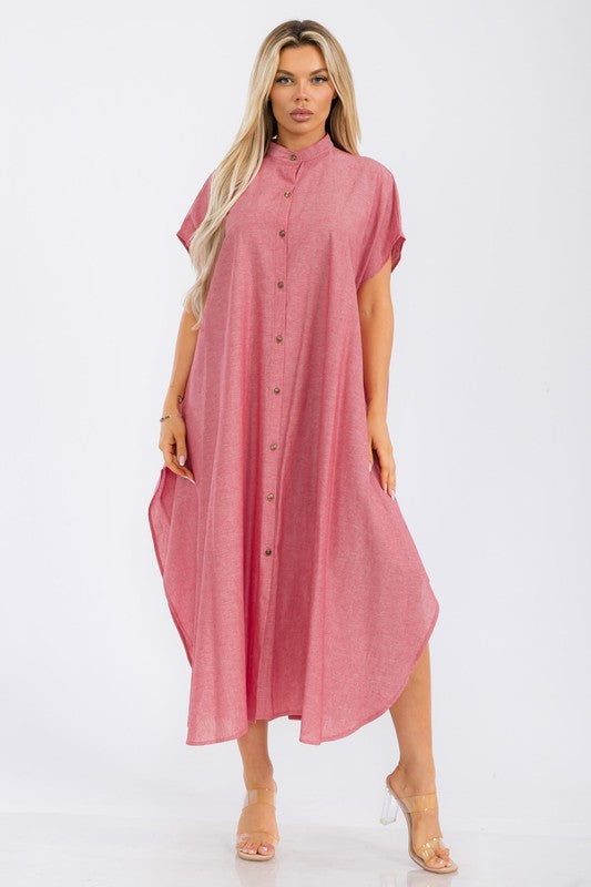 HH763R-PAS Pastel Button Down Shirt Dress