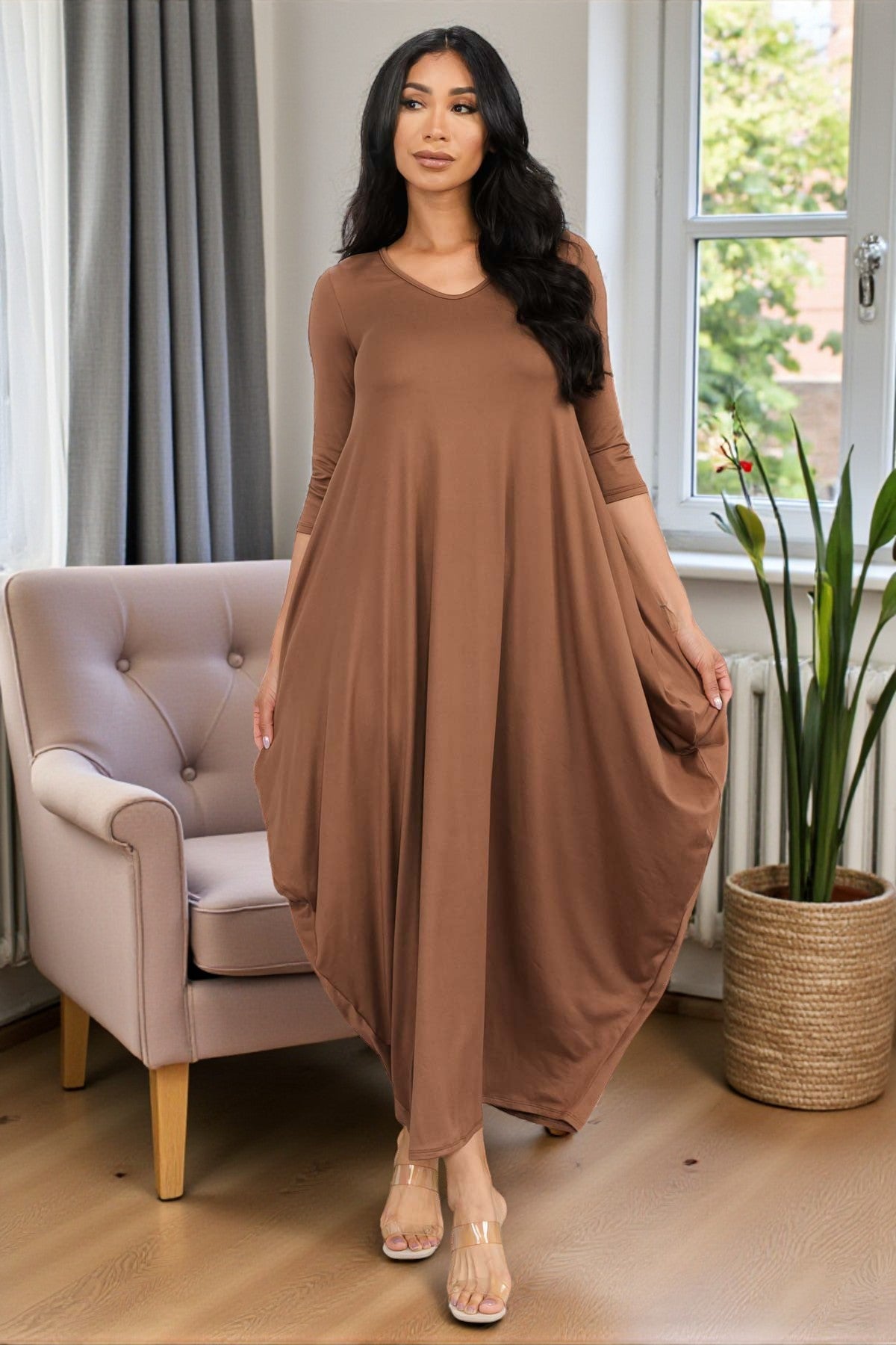 HH645X-S1 Plus Size Relaxed Fit Draped Maxi Dress