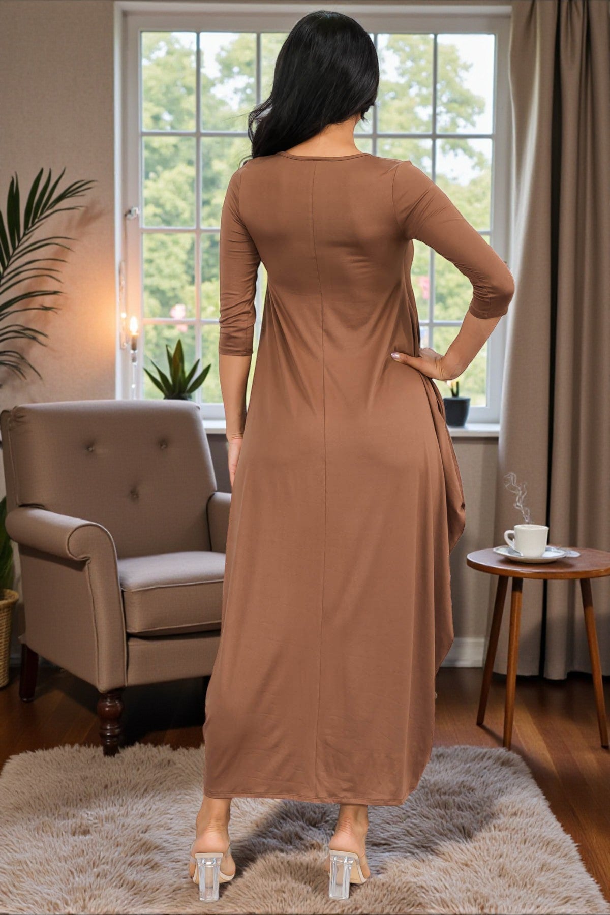 HH645X-S1 Plus Size Relaxed Fit Draped Maxi Dress