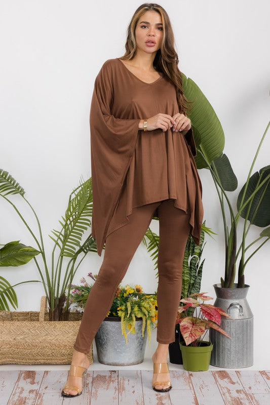 HH637R-S1 V-neck Top & Leggings 2 PC Set