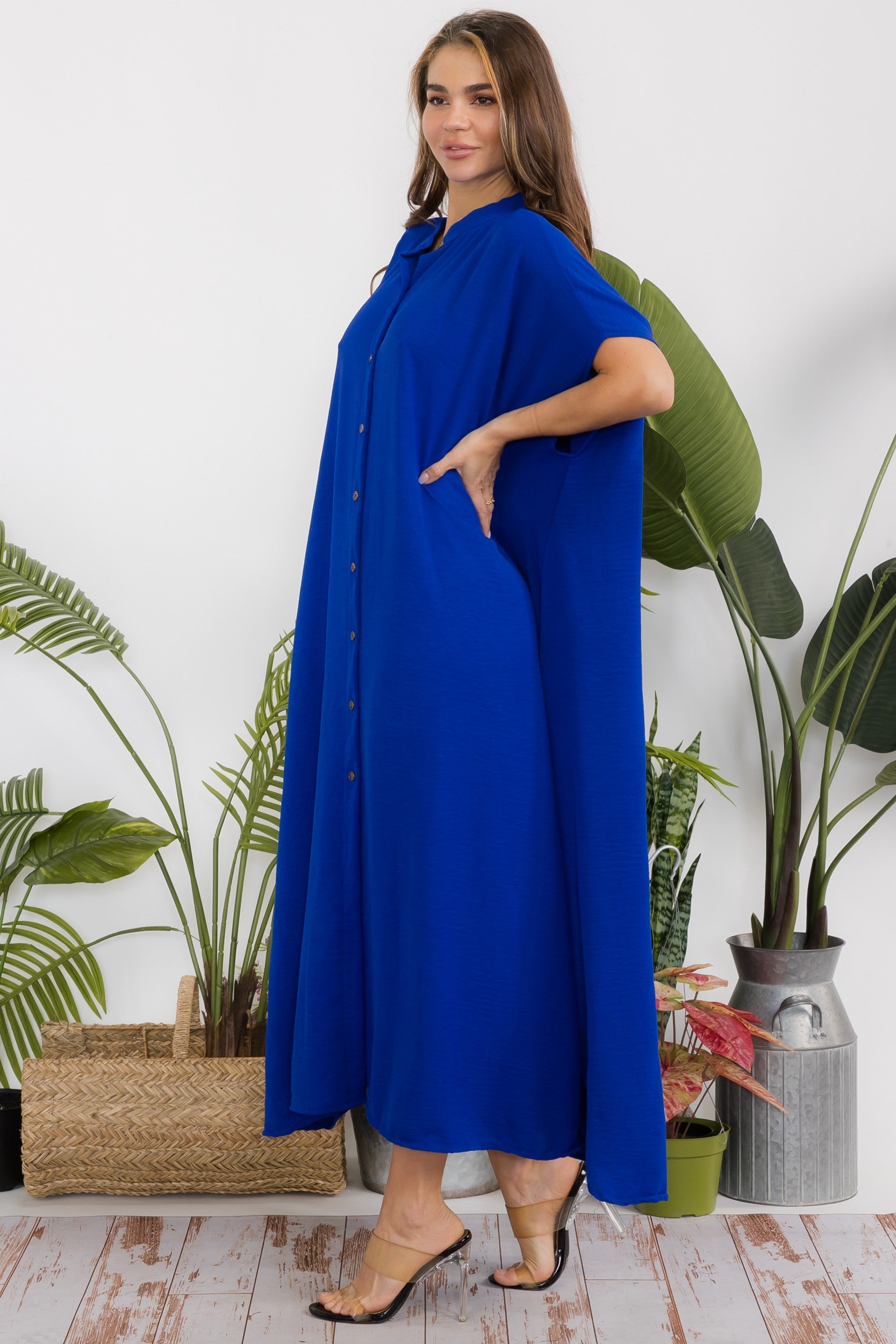HH763R-S2 OVERSIZED BUTTON DOWN DRESS