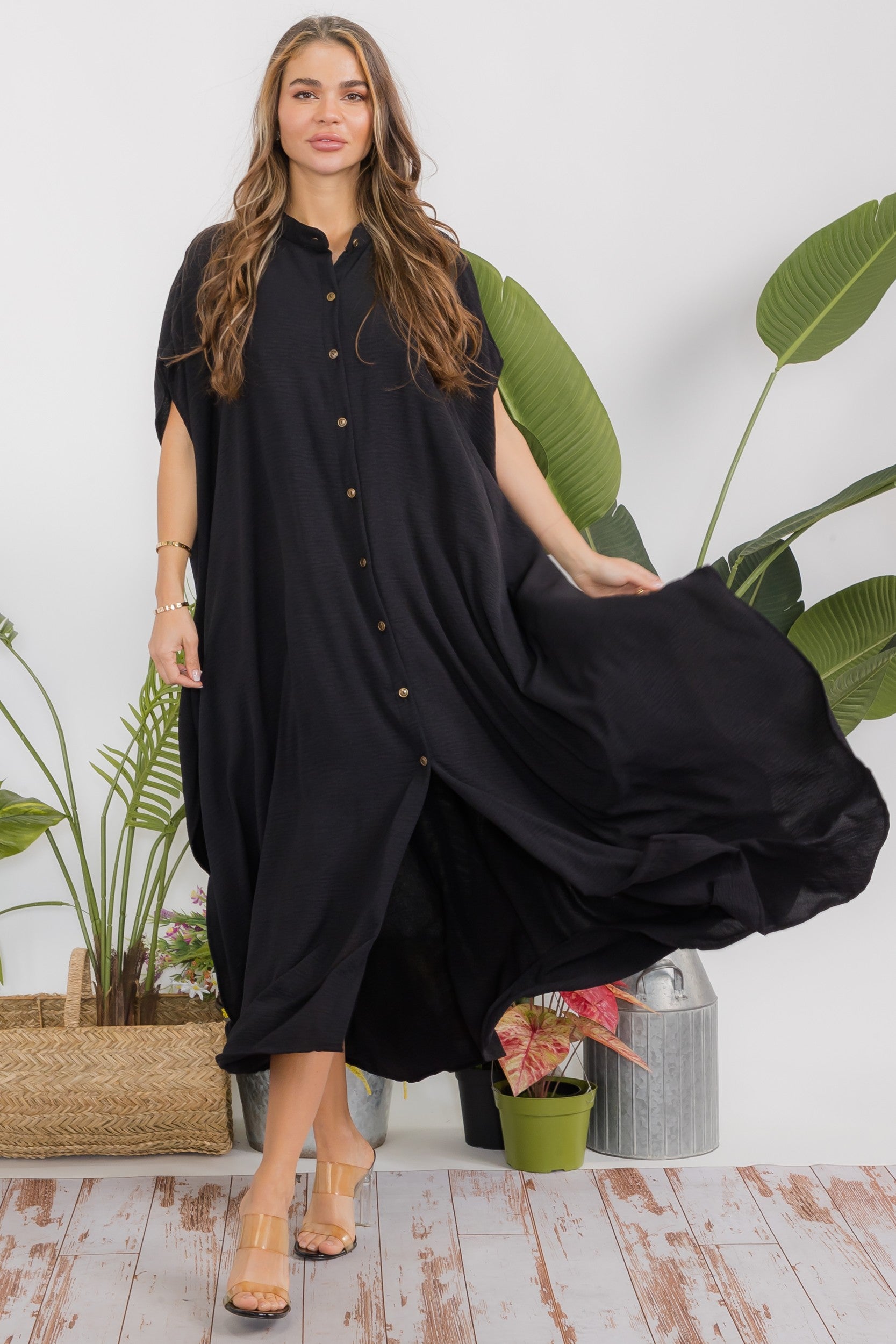 HH763R-S2 OVERSIZED BUTTON DOWN DRESS