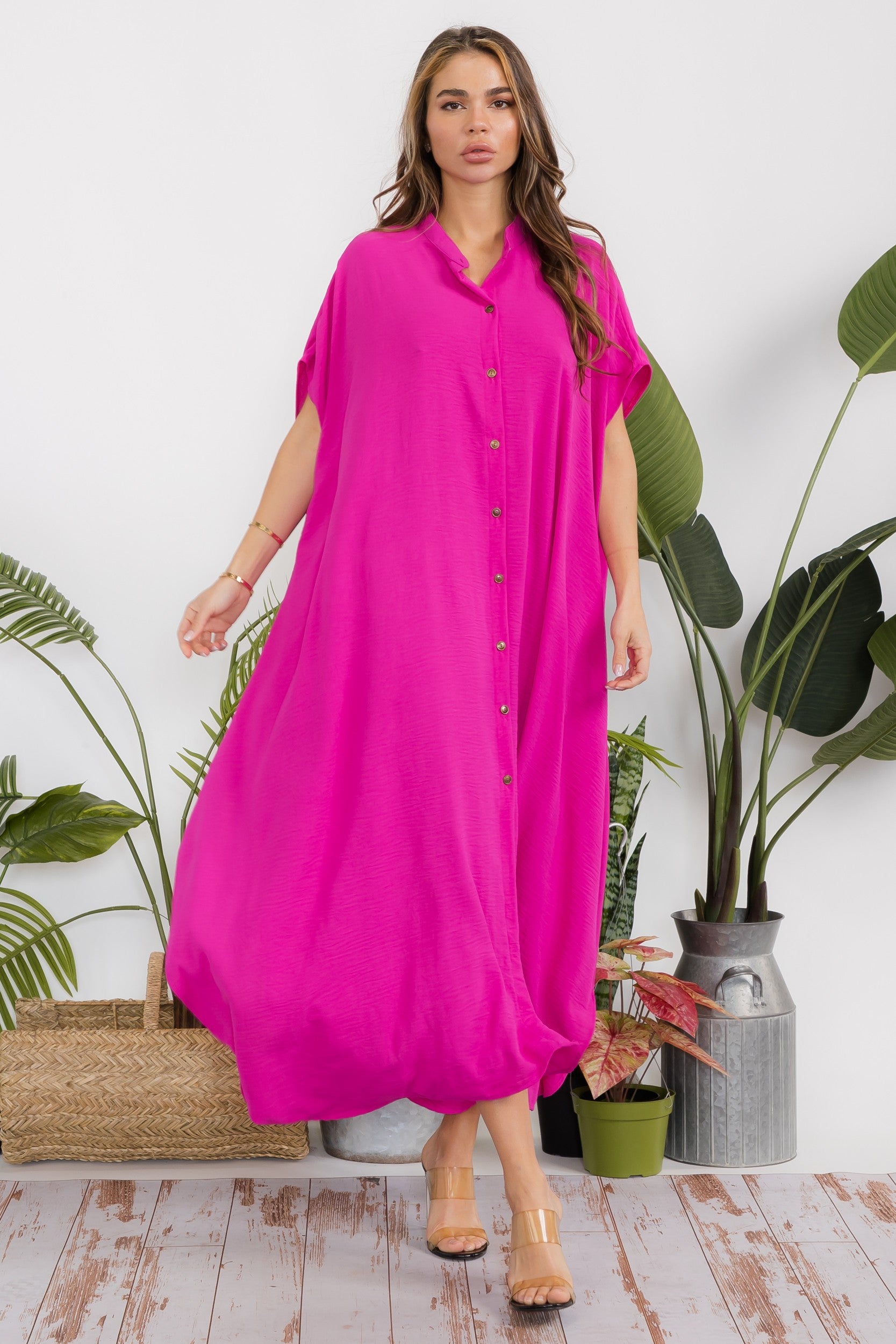 HH763R-S2 OVERSIZED BUTTON DOWN DRESS