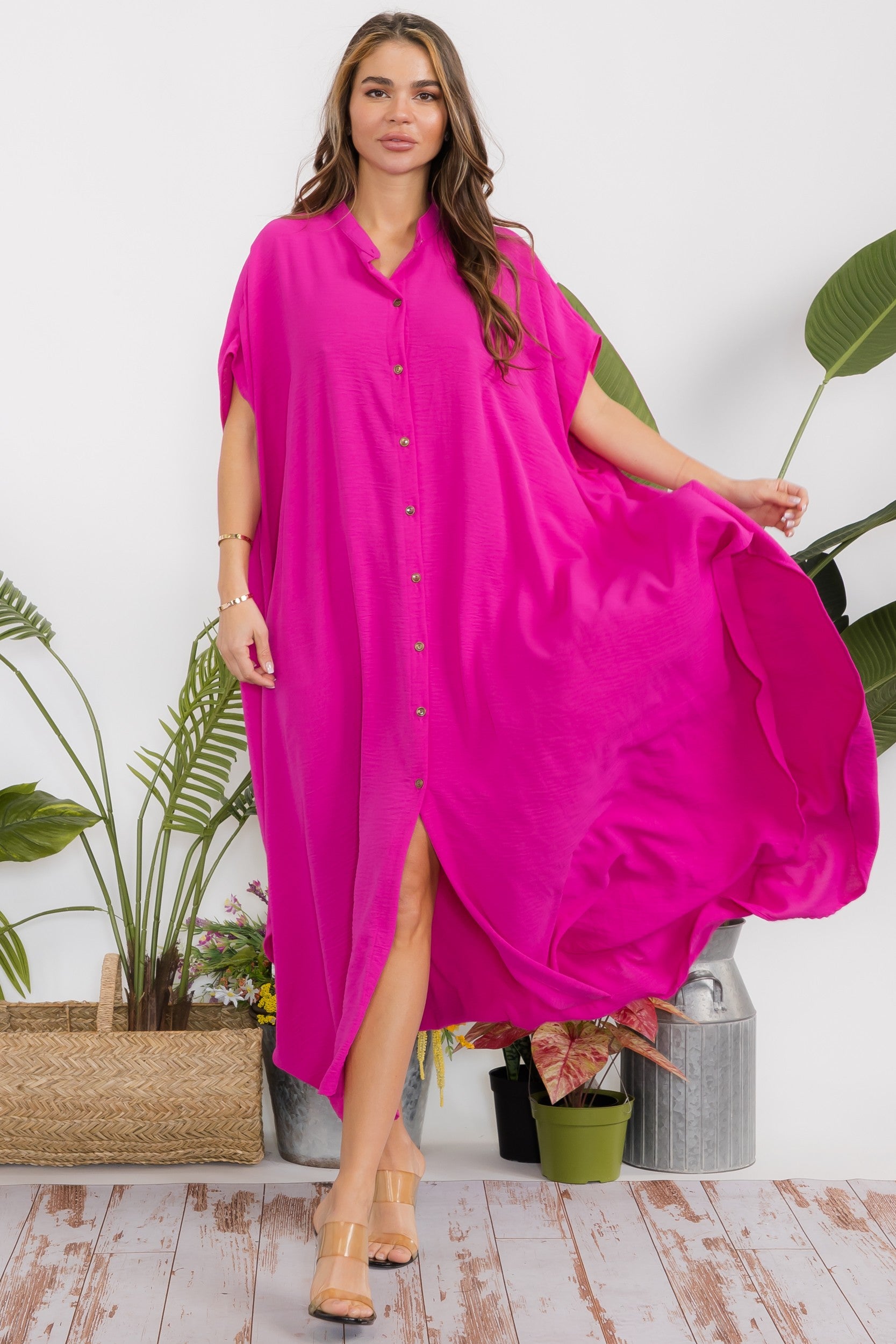 HH763R-S2 OVERSIZED BUTTON DOWN DRESS