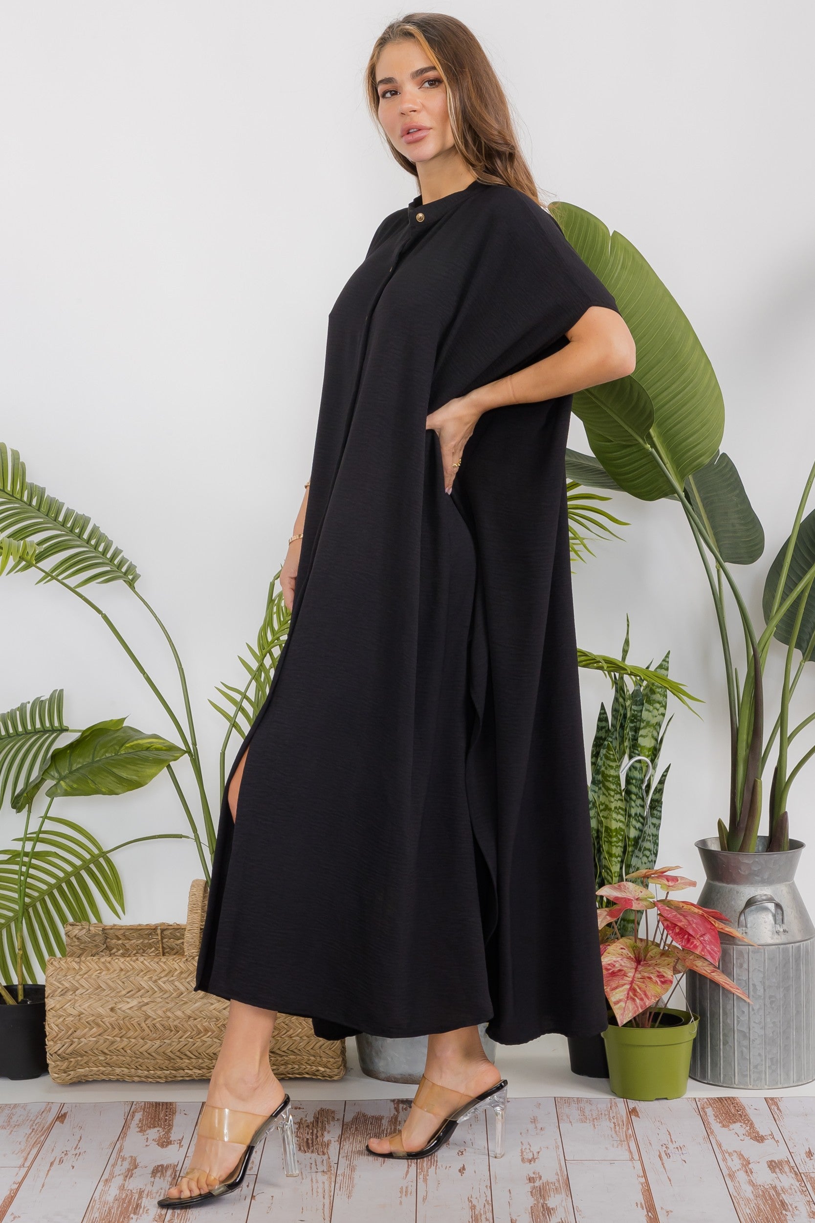HH763R-S2 OVERSIZED BUTTON DOWN DRESS