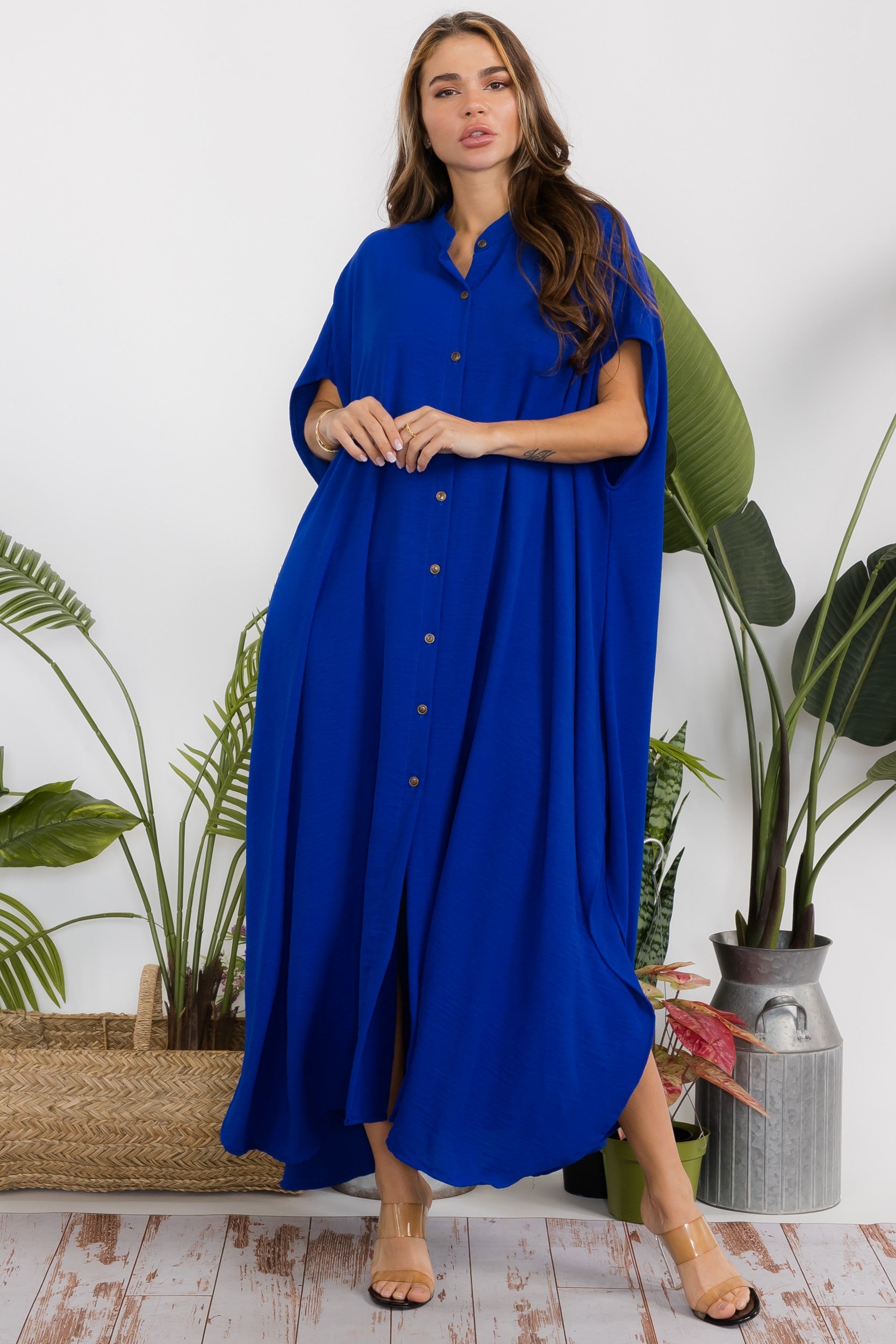 HH763R-S2 OVERSIZED BUTTON DOWN DRESS