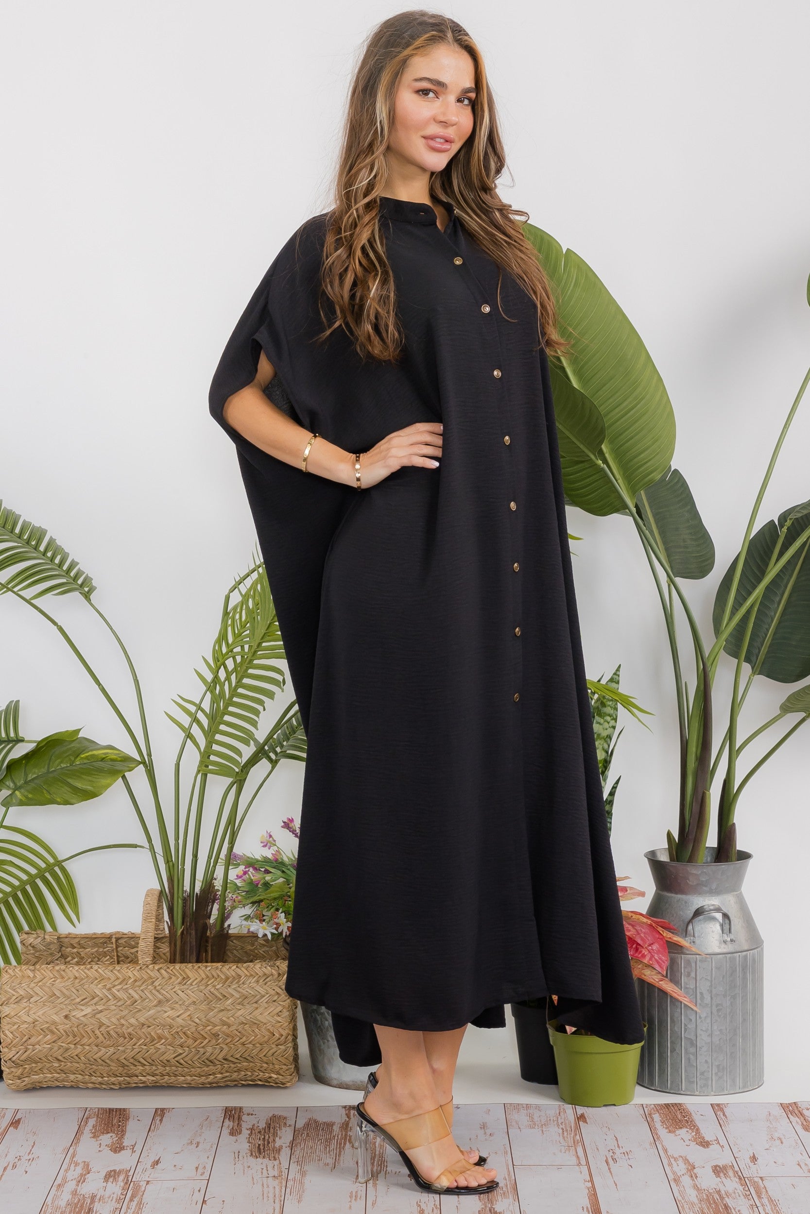 HH763R-S2 OVERSIZED BUTTON DOWN DRESS