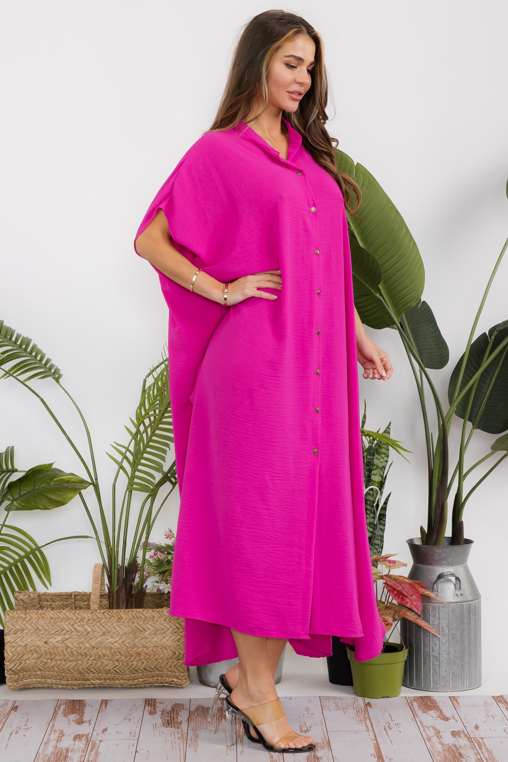 HH763R-S2 OVERSIZED BUTTON DOWN DRESS